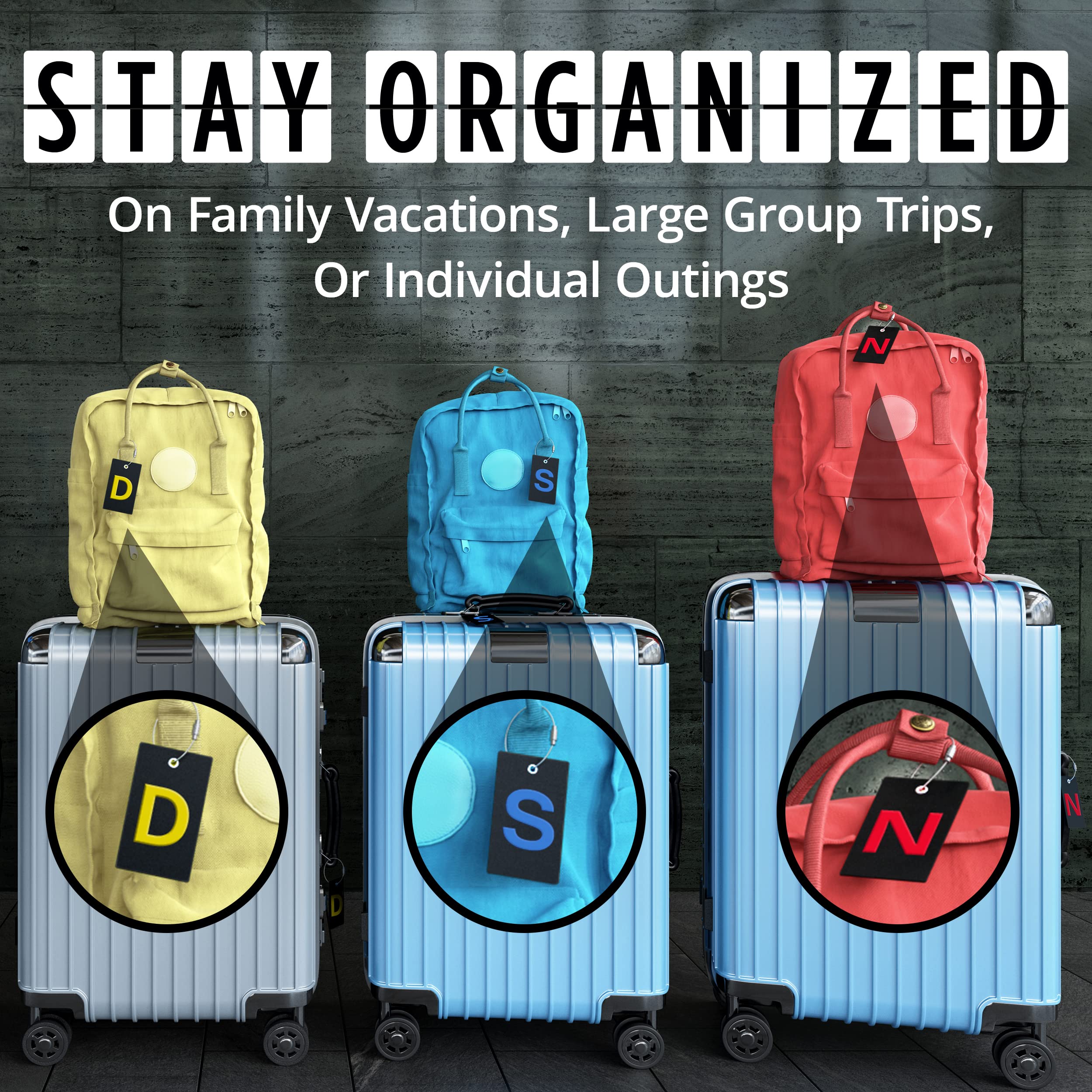 Custom Initial Luggage Tag - Flexible Personalized Bag Tag with Stainless Steel Loop for Travel, Suitcases & Backpacks