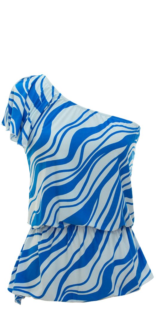 Women's Stylish Wave Print One Shoulder Top with Shirred Waist - Perfect for Beach Vacations, Summer Parties & Casual Outings