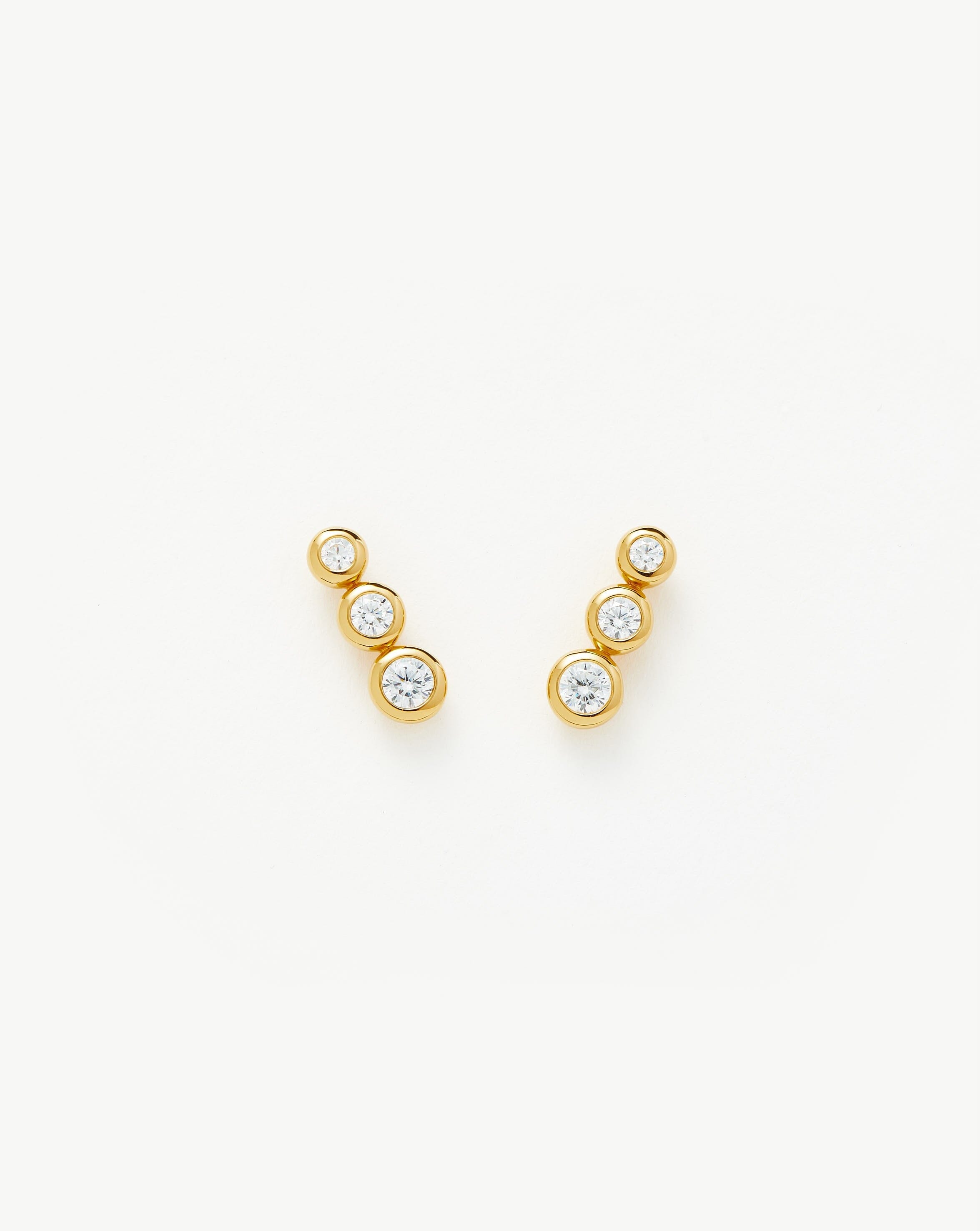 18k Gold Vermeil Triple Stone Stud Earrings with Cubic Zirconia - Elegant Jewelry for Women, Perfect for Parties, Weddings & Everyday Wear