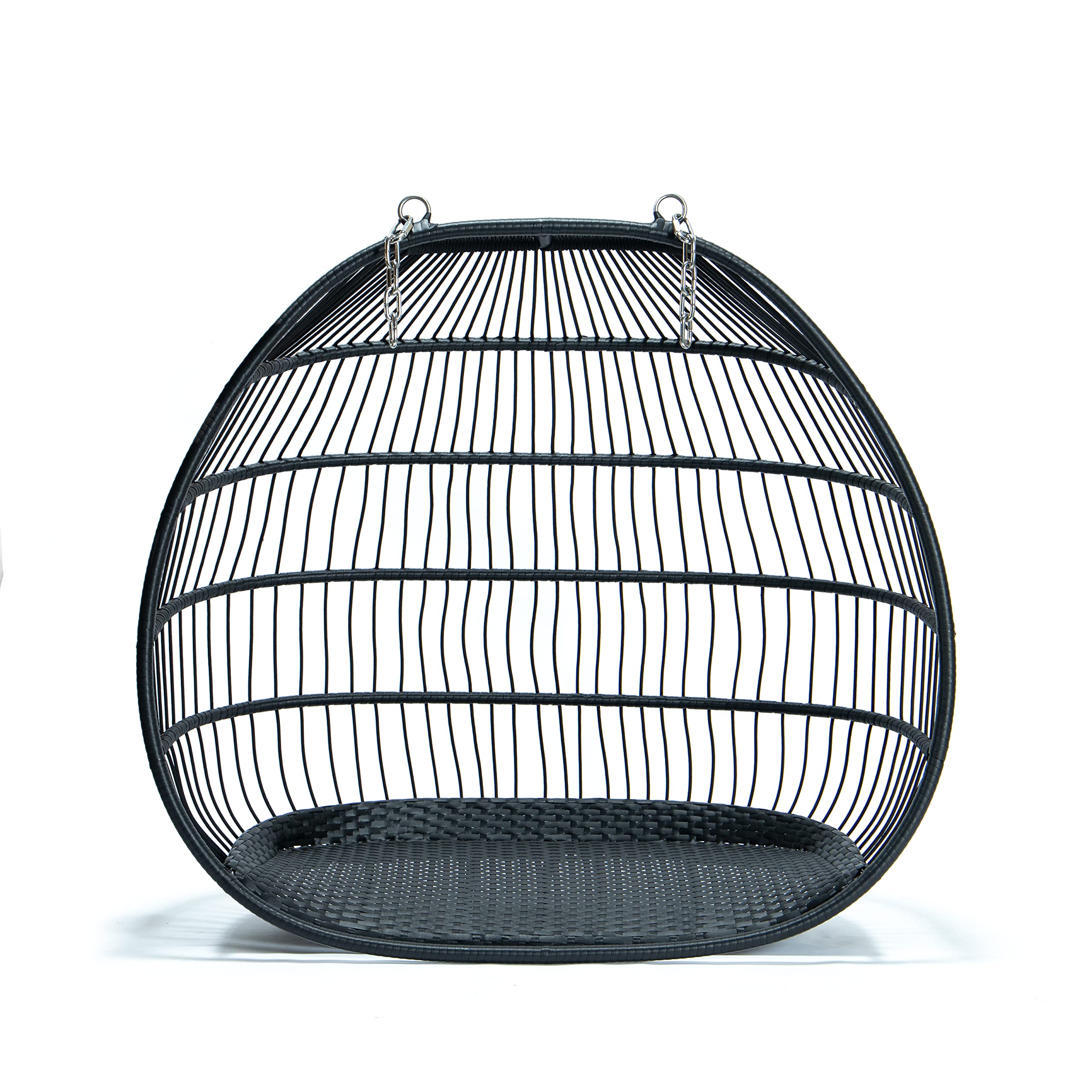 LeisureMod Wicker 2-Person Double Folding Hanging Egg Swing Chair - Navy Blue Outdoor Patio Furniture for Porch, Garden & Backyard Relaxation