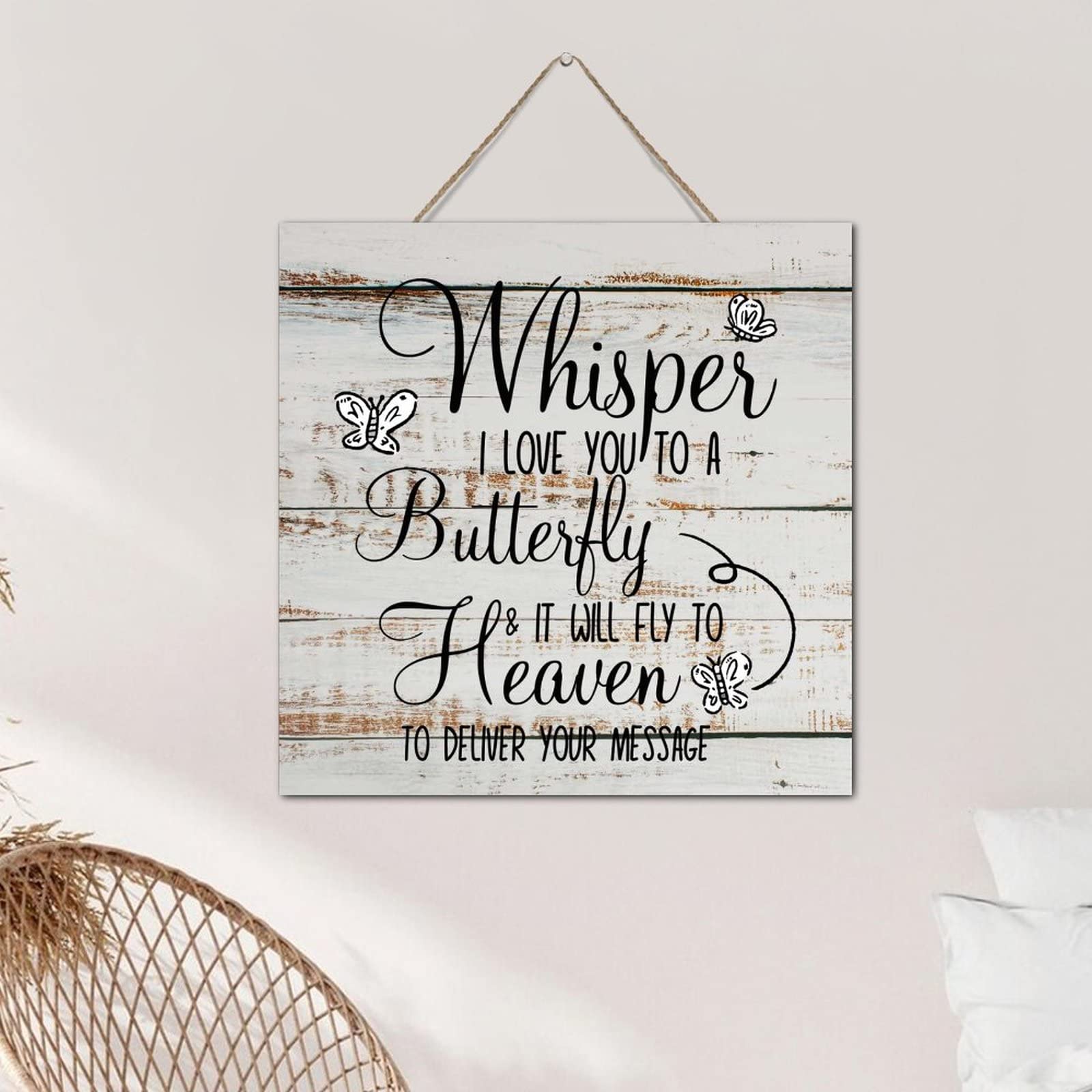 Inspirational Small Wooden Signs - 'Whisper I Love You to a Butterfly' 12x12 Inch Wood Plaque for Home Decor, Wall Art, and Gift Ideas - Perfect for Living Room, Bedroom, or Nursery Decoration