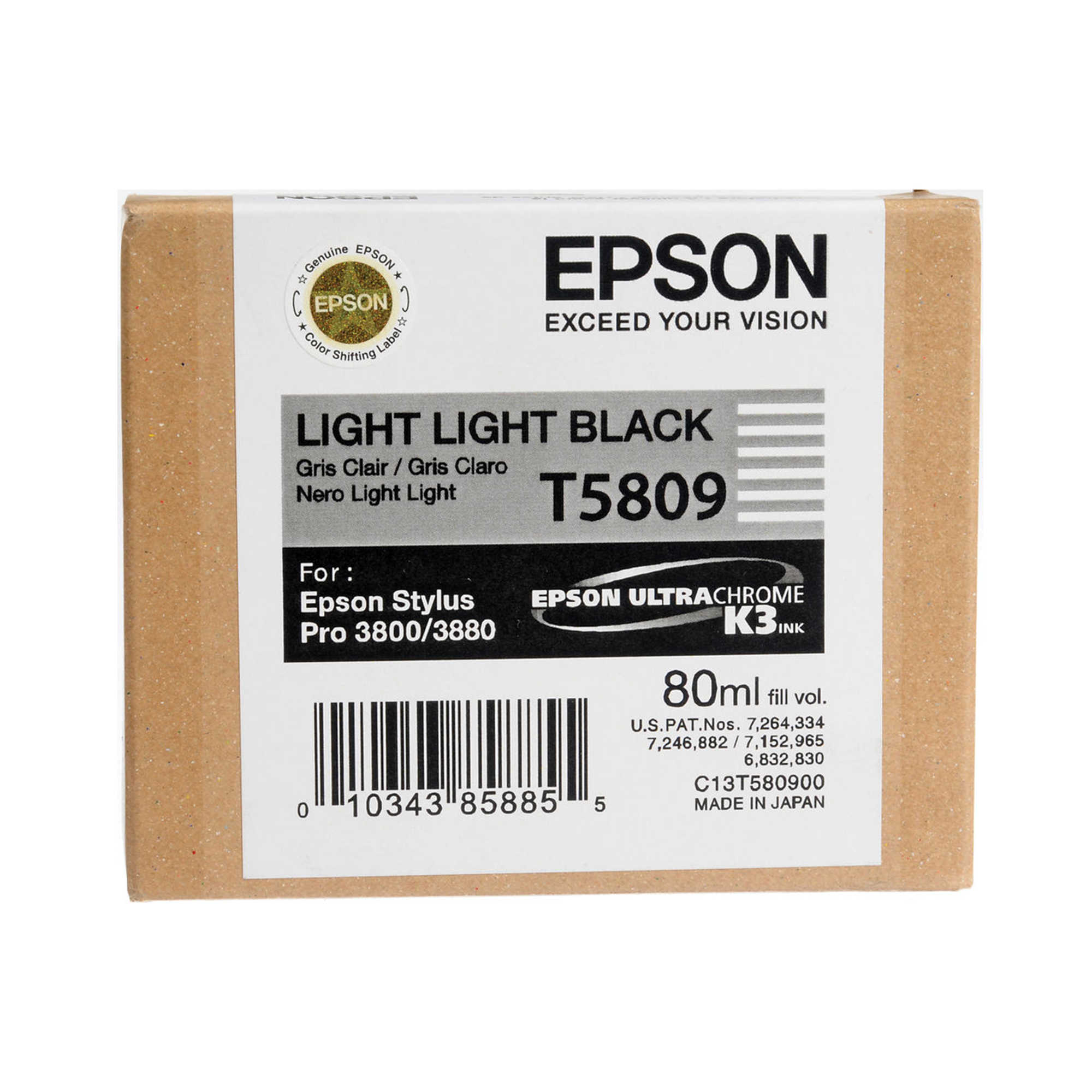 Epson T5809 UltraChrome K3 Light Black Ink Cartridge 80mL - Compatible with Stylus Pro 3800 & 3880 Printers - Ideal for Photo Printing, Fine Art Reproduction, and Professional Graphics
