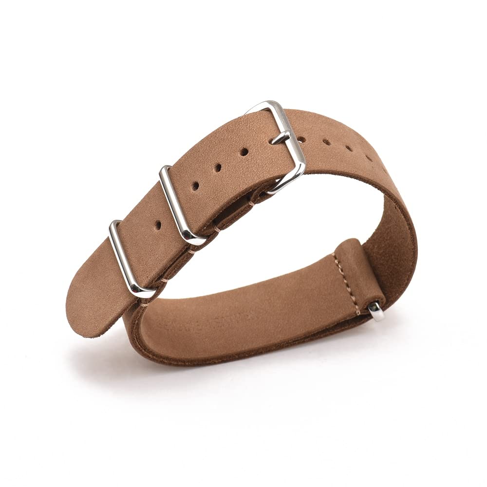 XUSHI 22mm Cow Leather Watch Strap for Men - Premium Brown Silver Replacement Band with Polished Buckle - Durable Watch Accessories for Business, Casual & Dress Occasions