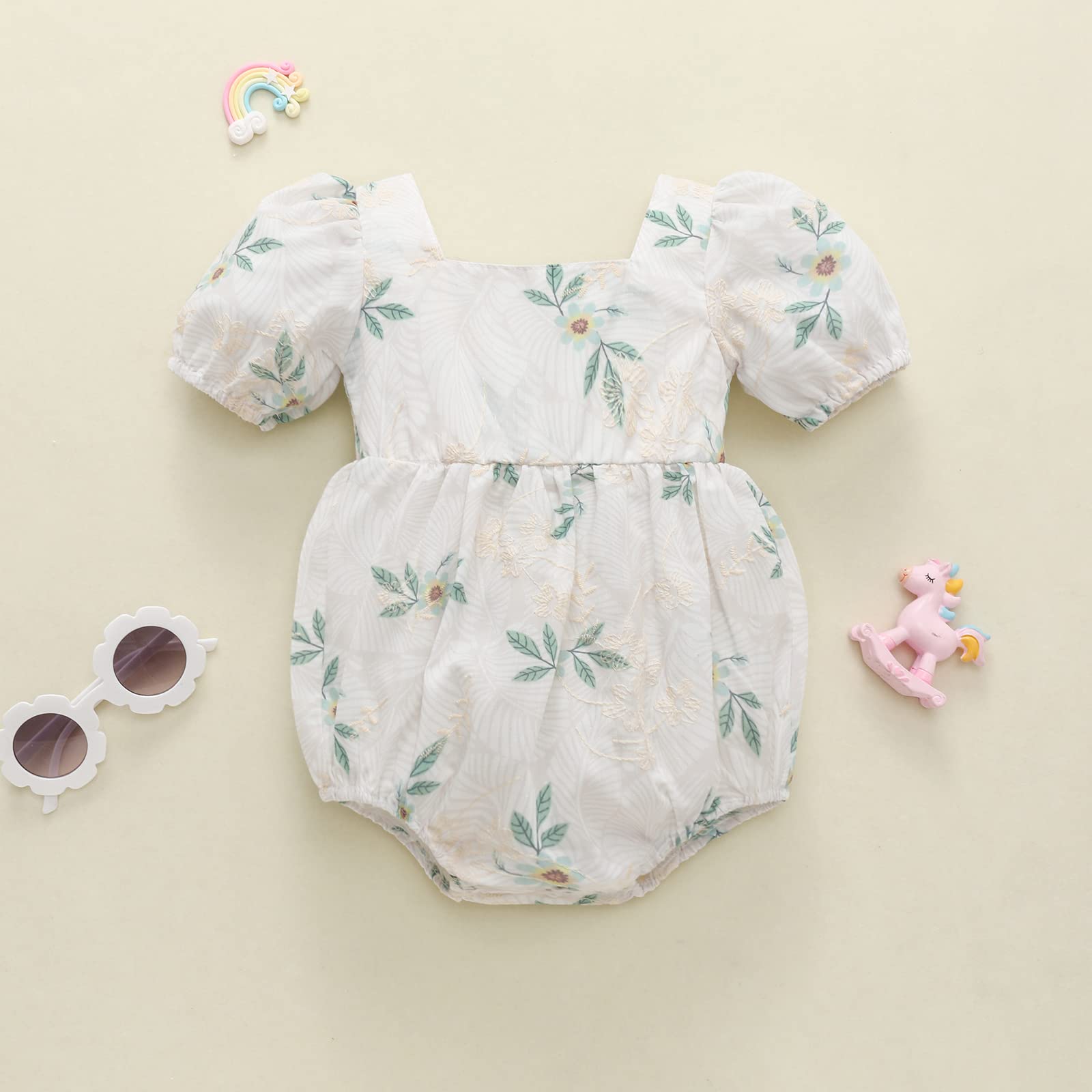 Tsnbre Newborn Baby Girl Romper - Daisy Print Short Sleeve Bodysuit Jumpsuit for Summer | Soft & Breathable Infant Outfit for Playtime, Photos & Special Occasions