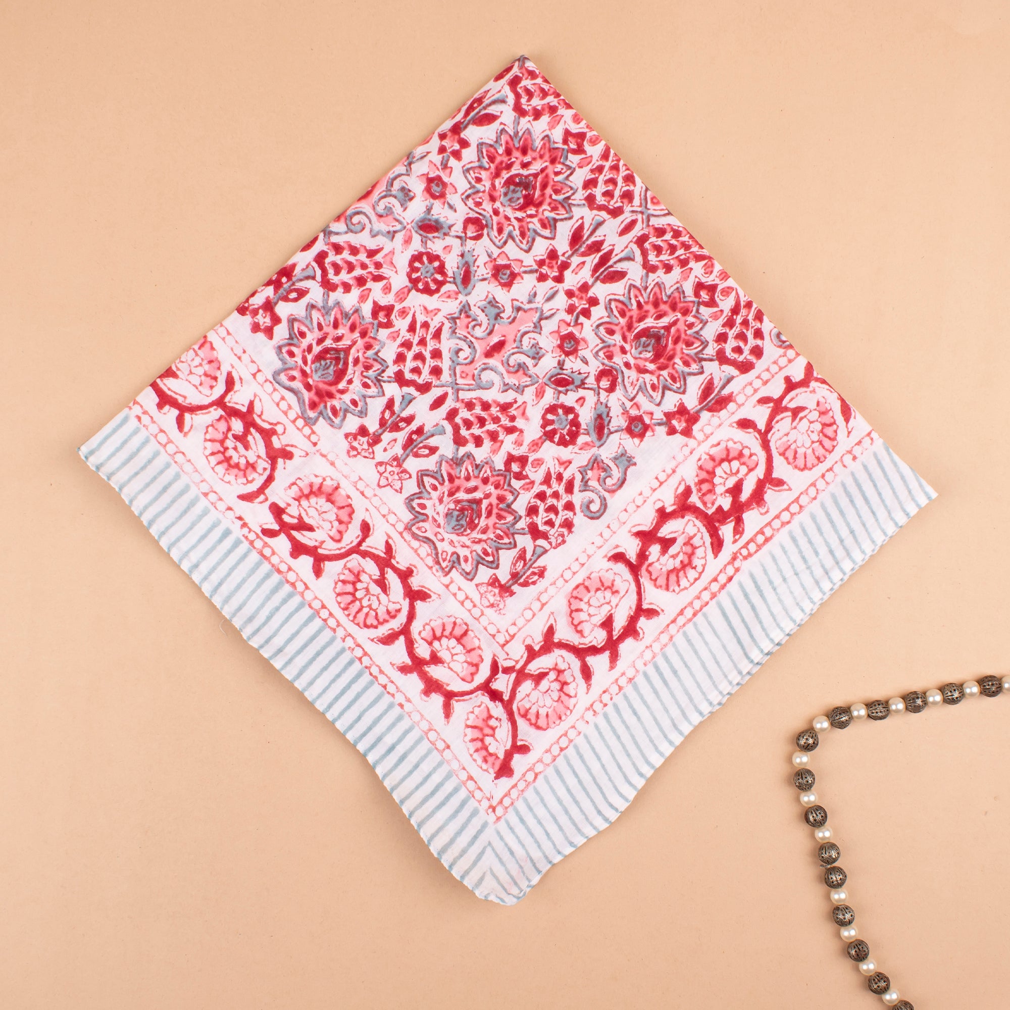 Unisex Cotton Bandana Scarf - Traditional Block Printed Neck Wrap & Hair Tie - Soft Boho Accessories for Men & Women - Perfect for Outdoor Activities, Fashion Styling & Travel