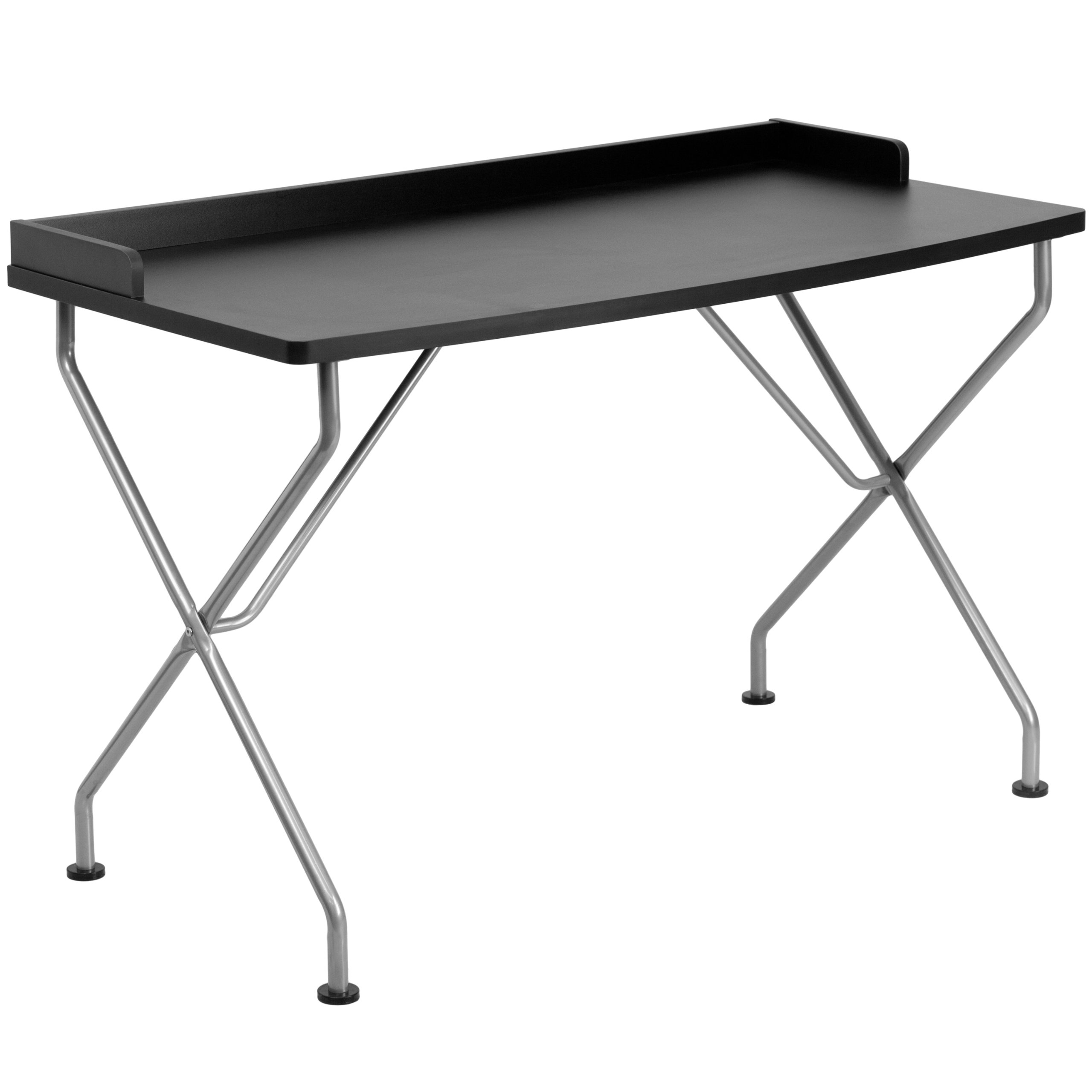 Flash Furniture Black Computer Desk with Raised Border & Silver Metal Frame - Home Office Desk for Work, Study, and Gaming