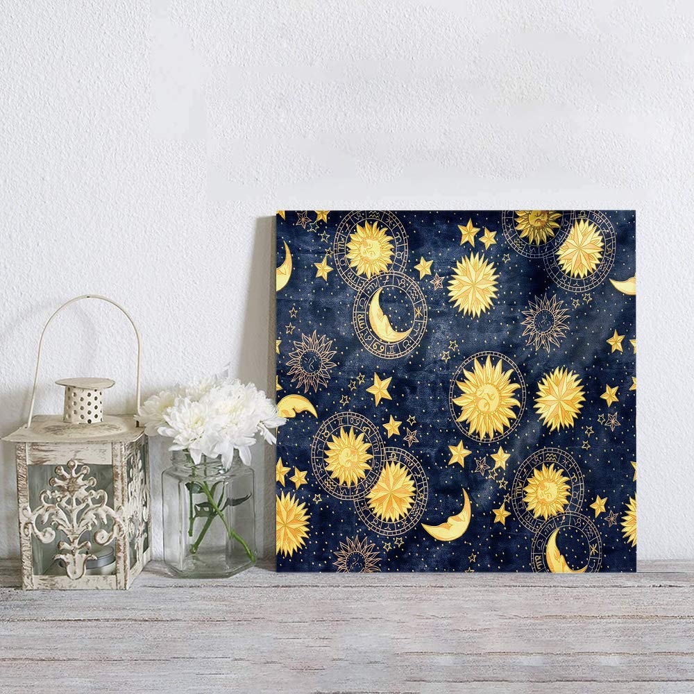 Chucoco Boho Wall Art Canvas - Moon, Star & Sun Prints, Easy to Hang Wall Decor for Bedroom, Bathroom & Kitchen | Romantic Starry Sky Painting for Home, Hotel & Cafe Decor