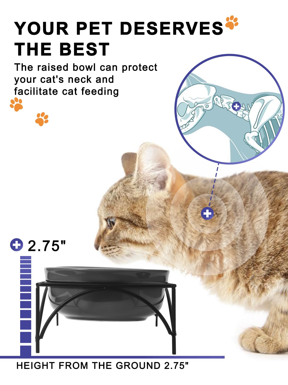 Y YHY 12OZ Ceramic Raised Pet Bowls for Dogs & Cats - Elevated Food & Water Dishes with 2.75