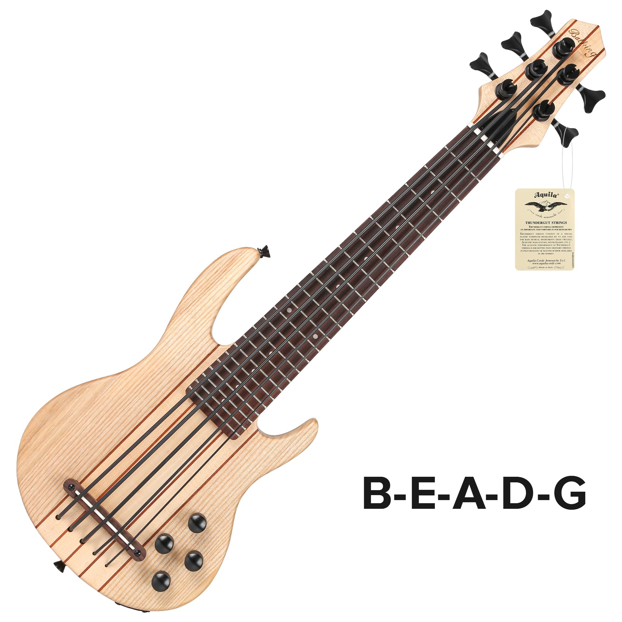 5-String Electric Ukulele Bass with Gig Bag - Through Neck Fretted UBass in Natural Finish | Perfect for Live Performances, Studio Recording & Traveling Musicians