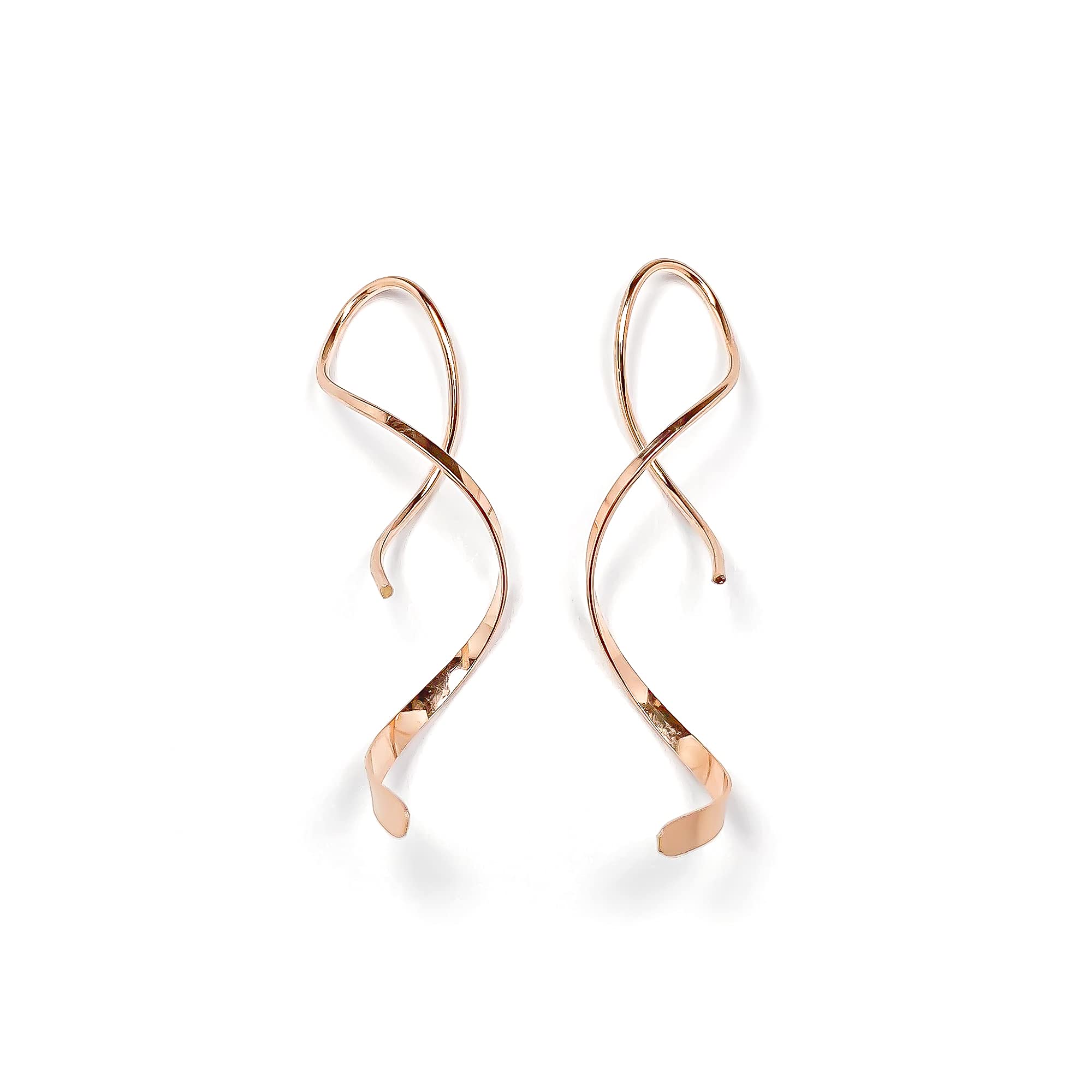 14K Rose Gold Filled Spiral Threader Earrings for Women - 1.5 Inch Hypoallergenic Lightweight Dangle Drop Earrings | Perfect for Weddings, Parties & Everyday Wear
