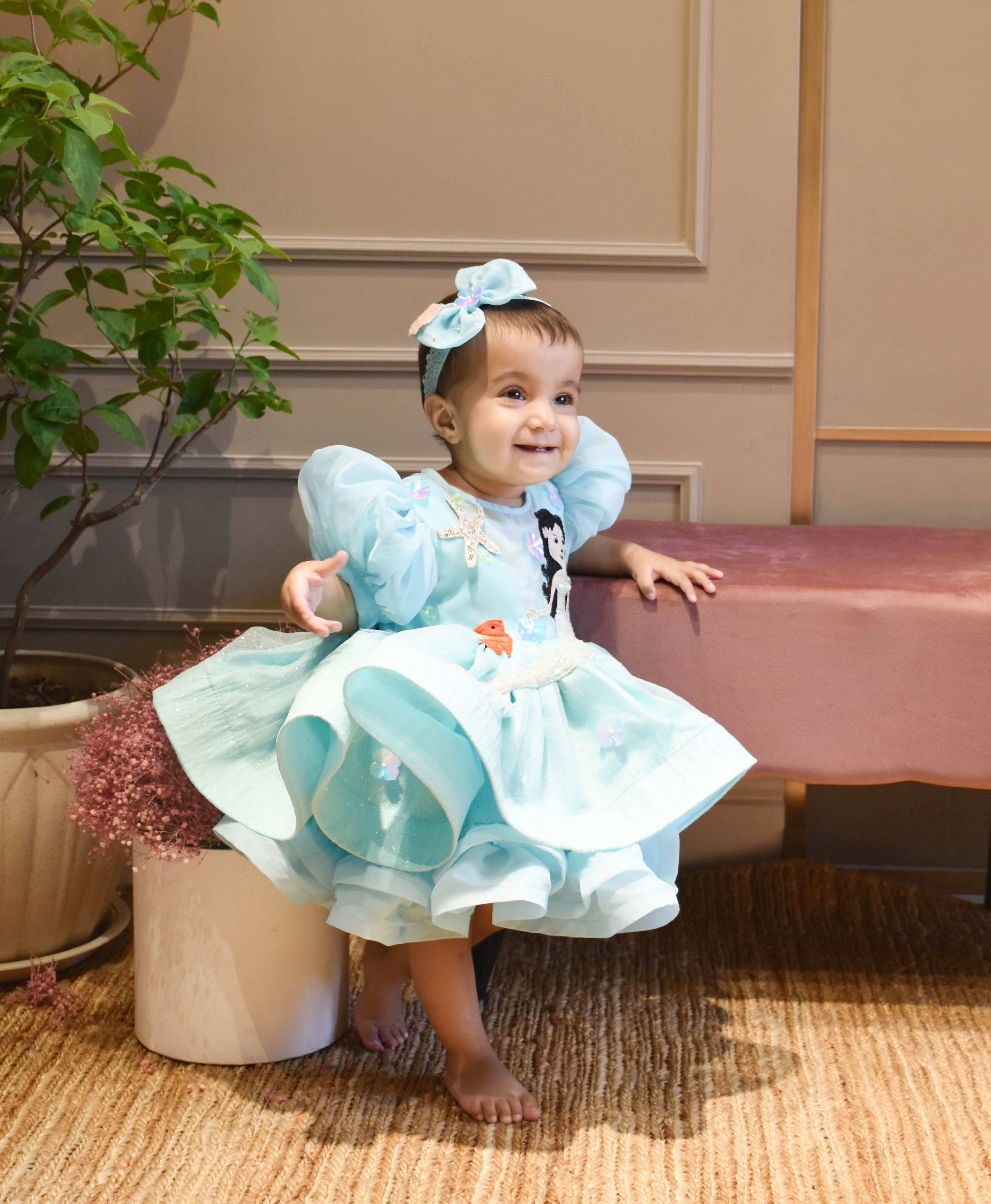 Pre Order: Aqua Blue Organza Frock for Girls - Elegant Party Dress for Weddings, Birthday & Special Occasions