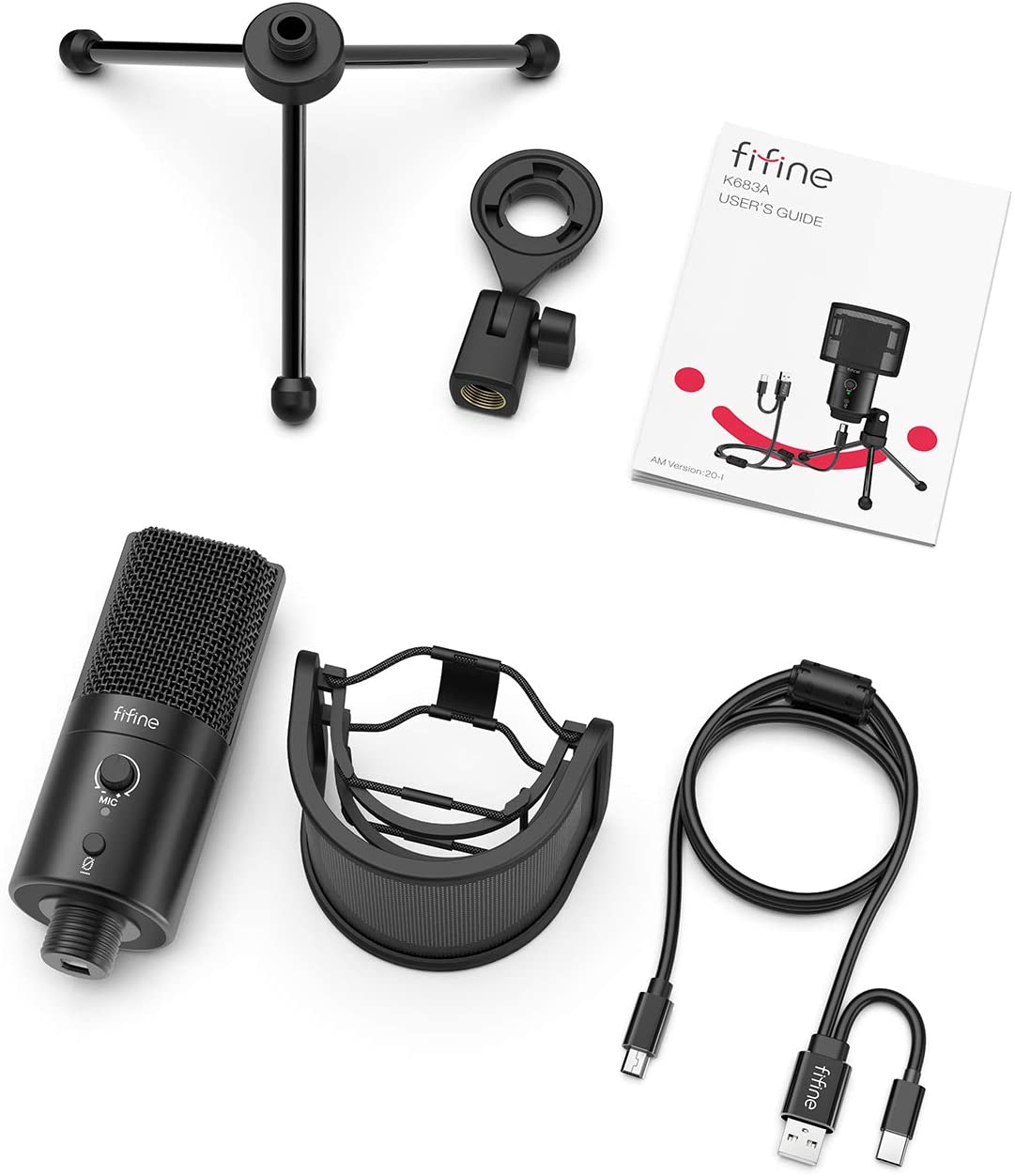 FIFINE K683A USB Microphone - Professional Studio Recording Mic for Podcasting, Streaming, Gaming & Voice Overs - Crystal Clear Sound for YouTube, Zoom & Discord (Black)