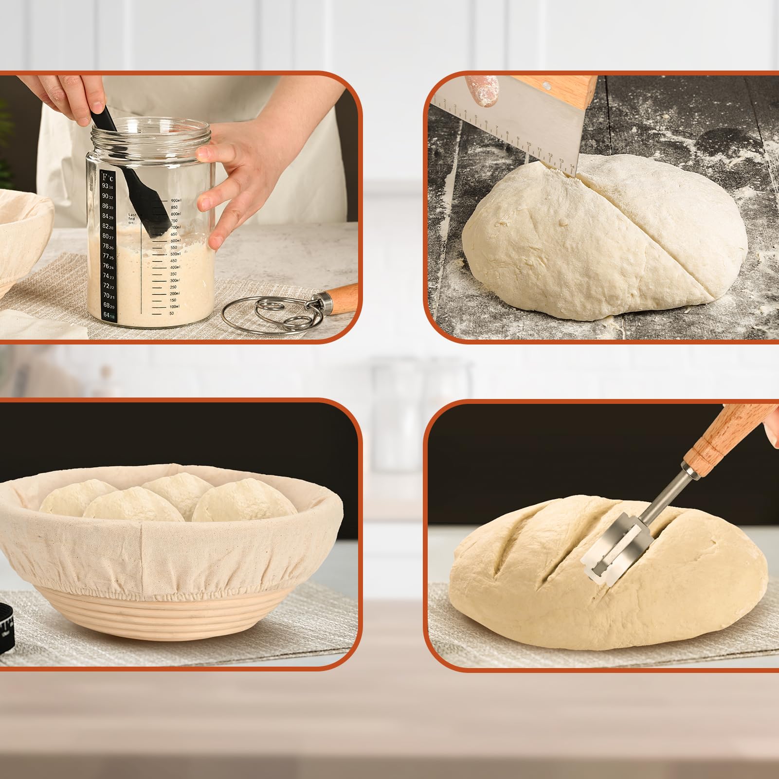 Roemey 2-Pack 1000ml Sourdough Starter Kit with 9-Inch Round Bread Proofing Basket - Perfect for Homemade Bread Baking, Fermentation & Artisan Sourdough Making | Ideal for Beginners & Professional Bakers