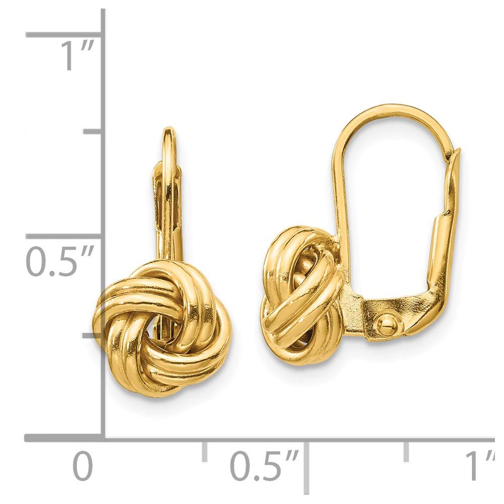 14K Yellow Gold Love Knot Leverback Earrings for Women – 17mm x 9mm Dainty Romantic Jewelry Gift for Anniversary, Valentine’s Day & Special Occasions