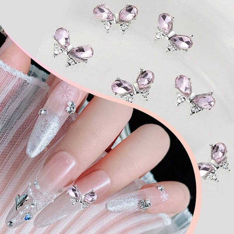 3D Pink Butterfly Rhinestone Alloy Nail Art Decorations #11 - Perfect for Nail Salons, DIY Manicures, and Special Occasions