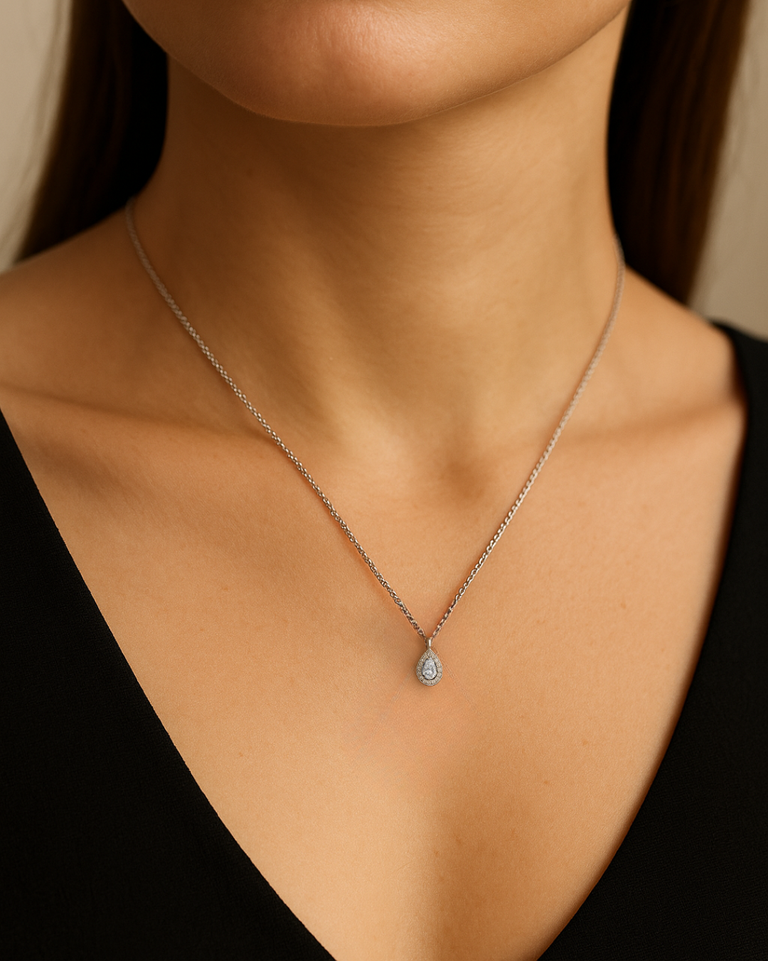 0.32 TCW Pear Cut Lab Diamond Halo Pendant Necklace in 10K White Gold - Elegant Jewelry Gift for Women, Perfect for Weddings, Anniversaries & Special Occasions