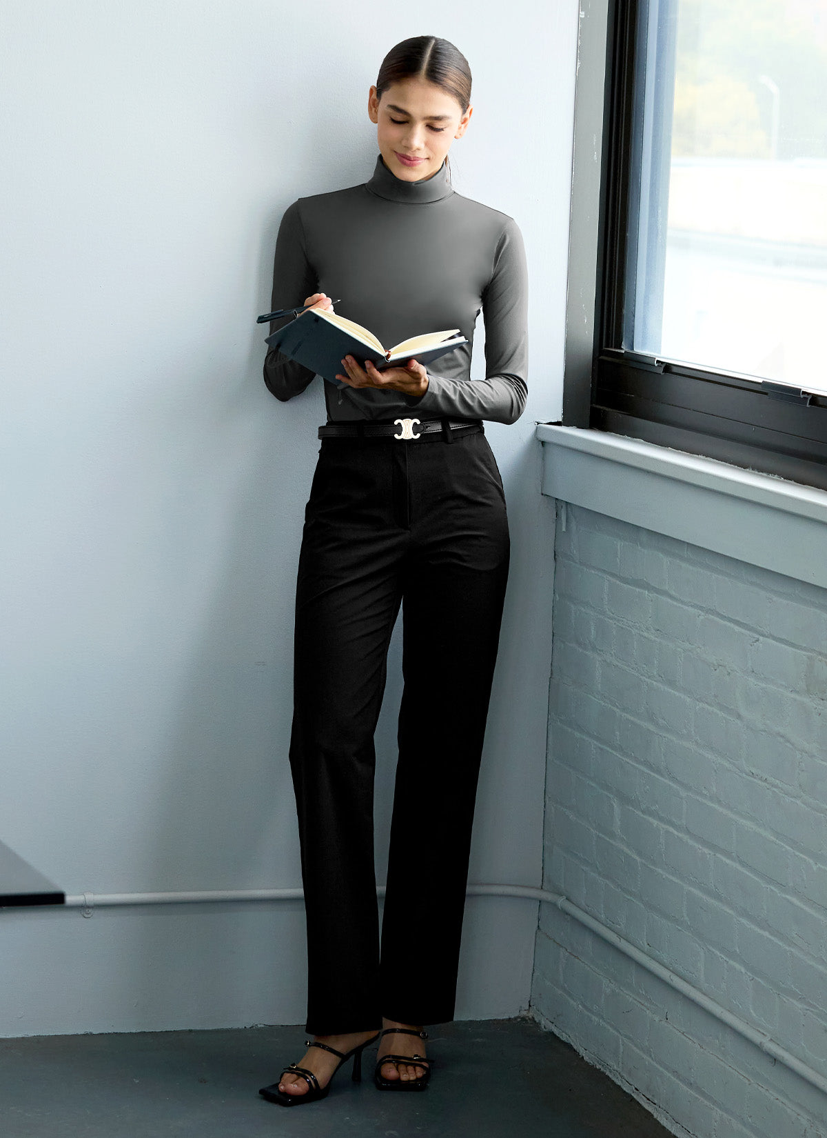Women's High-Waisted Twill Fluffy Slacks - Soft Stretchy Comfort Pants for Work, Travel & Lounge | Magic Banding Elastic Waist Trousers