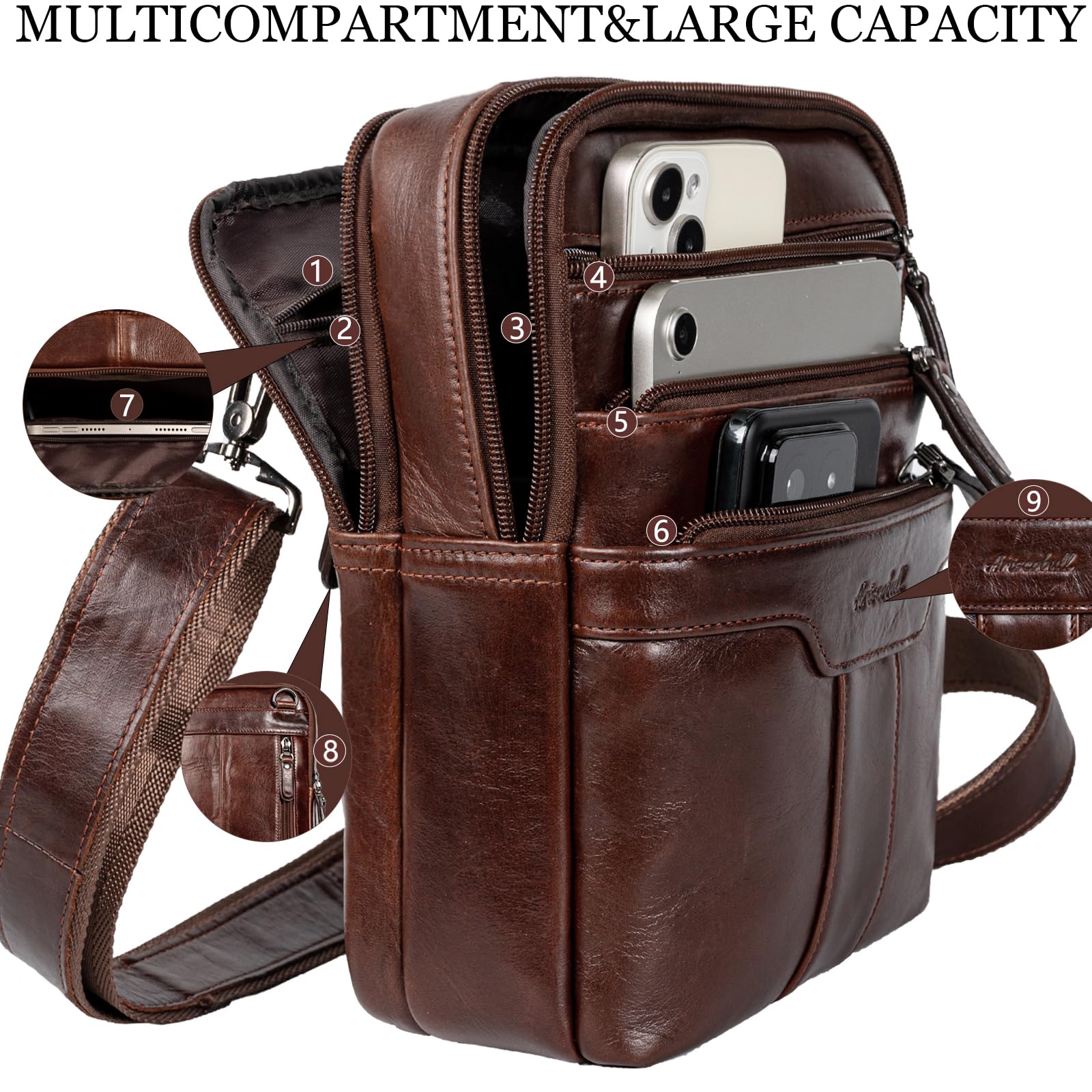 Premium Genuine Leather Messenger Bag for Men - Stylish Small Sling Shoulder Bag & Crossbody Man Purse - Perfect for Work, Travel & Everyday Use