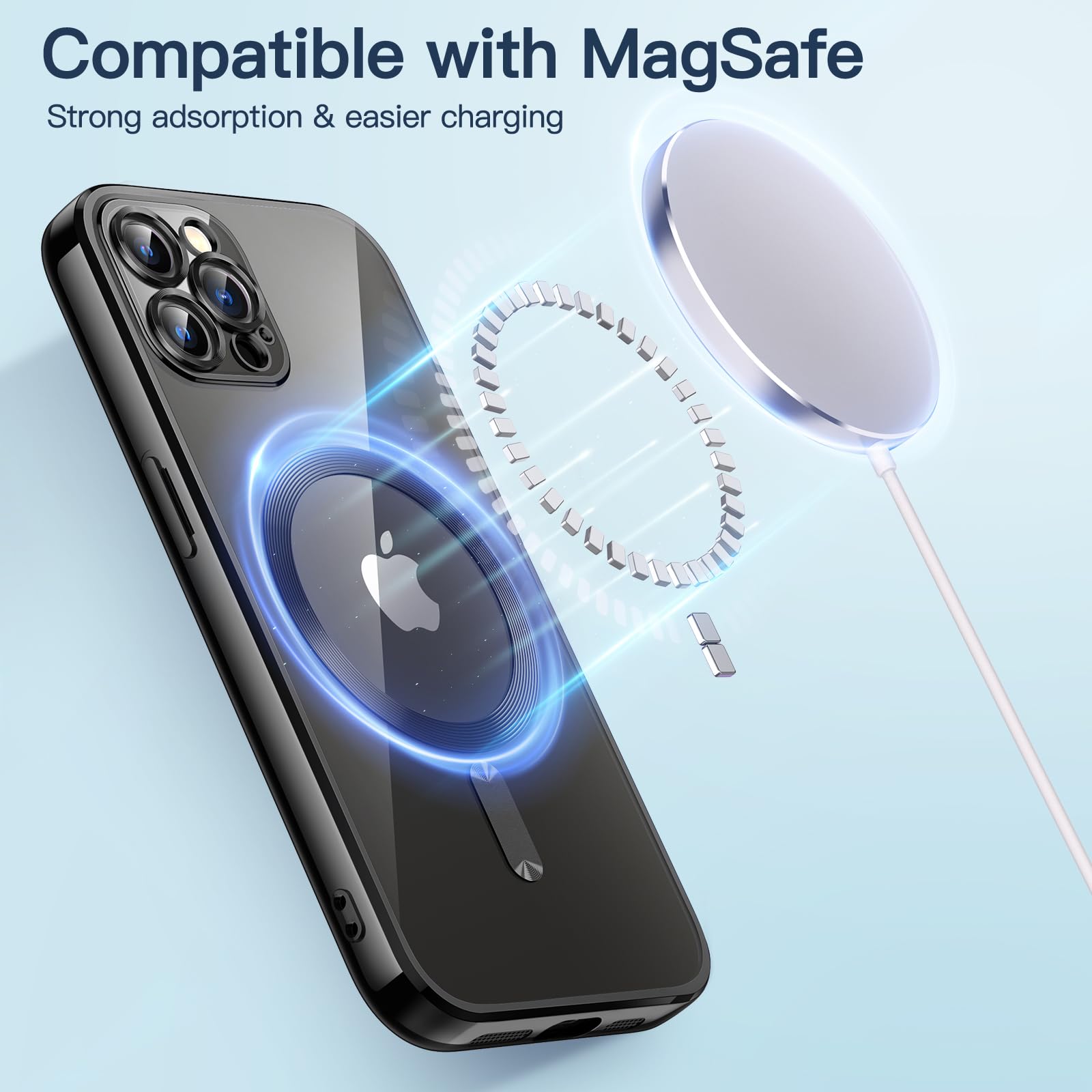 JETech Ultra-Thin Clear Case for iPhone 12 Pro Max 6.7 Inch - Shockproof TPU Cover with Full Camera Protection & MagSafe Wireless Charging Compatible (Black) | Perfect for Everyday Use, Travel & Work Protection