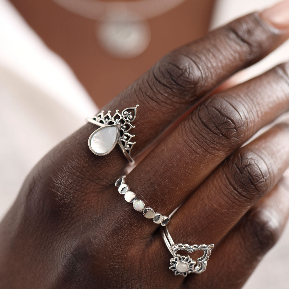 Lunar Phases Opal Ring - Elegant Moonstone Jewelry for Women, Dainty Adjustable Silver Ring, Perfect for Gifts, Boho Style, Wedding, Anniversary & Everyday Wear