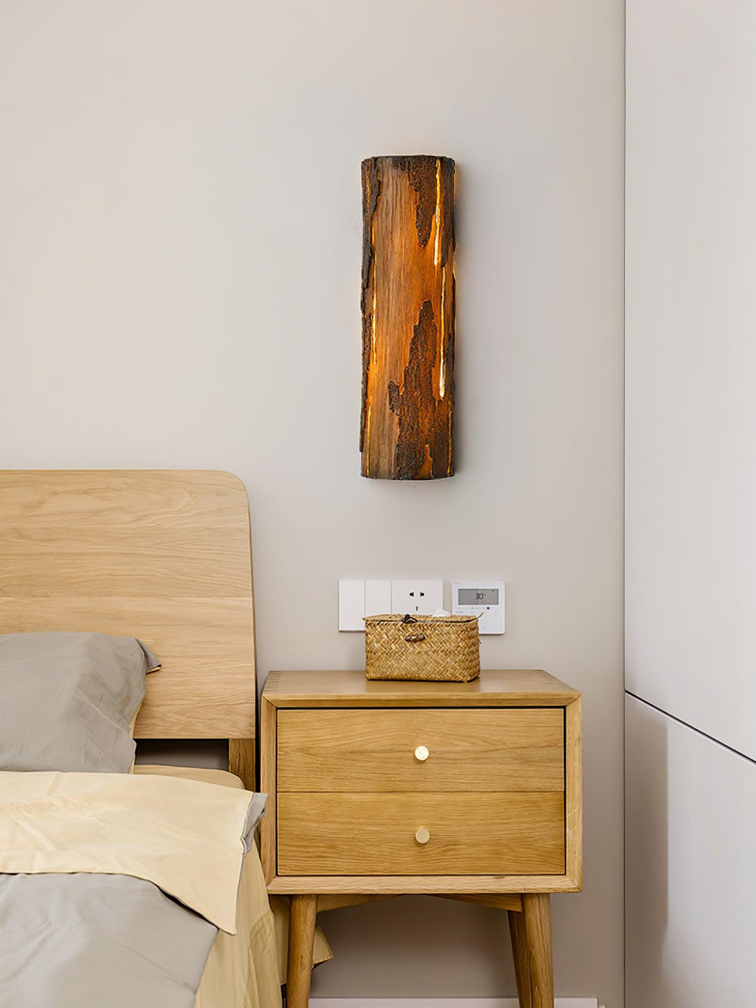 Broken Bark Wall Light - Rustic Wooden Sconce for Bedroom, Living Room & Outdoor Decor - Warm Ambient Lighting for Cozy Home Atmosphere