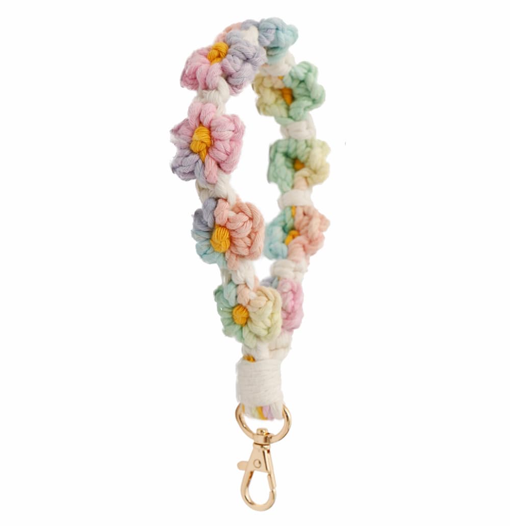 Boho Macrame Keychain for Women - Handmade Wrist Lanyard Keyring with Carabiner Clip | Cute Bracelet Holder & Car Key Chain for Everyday Use, Gifts, and Travel Accessories