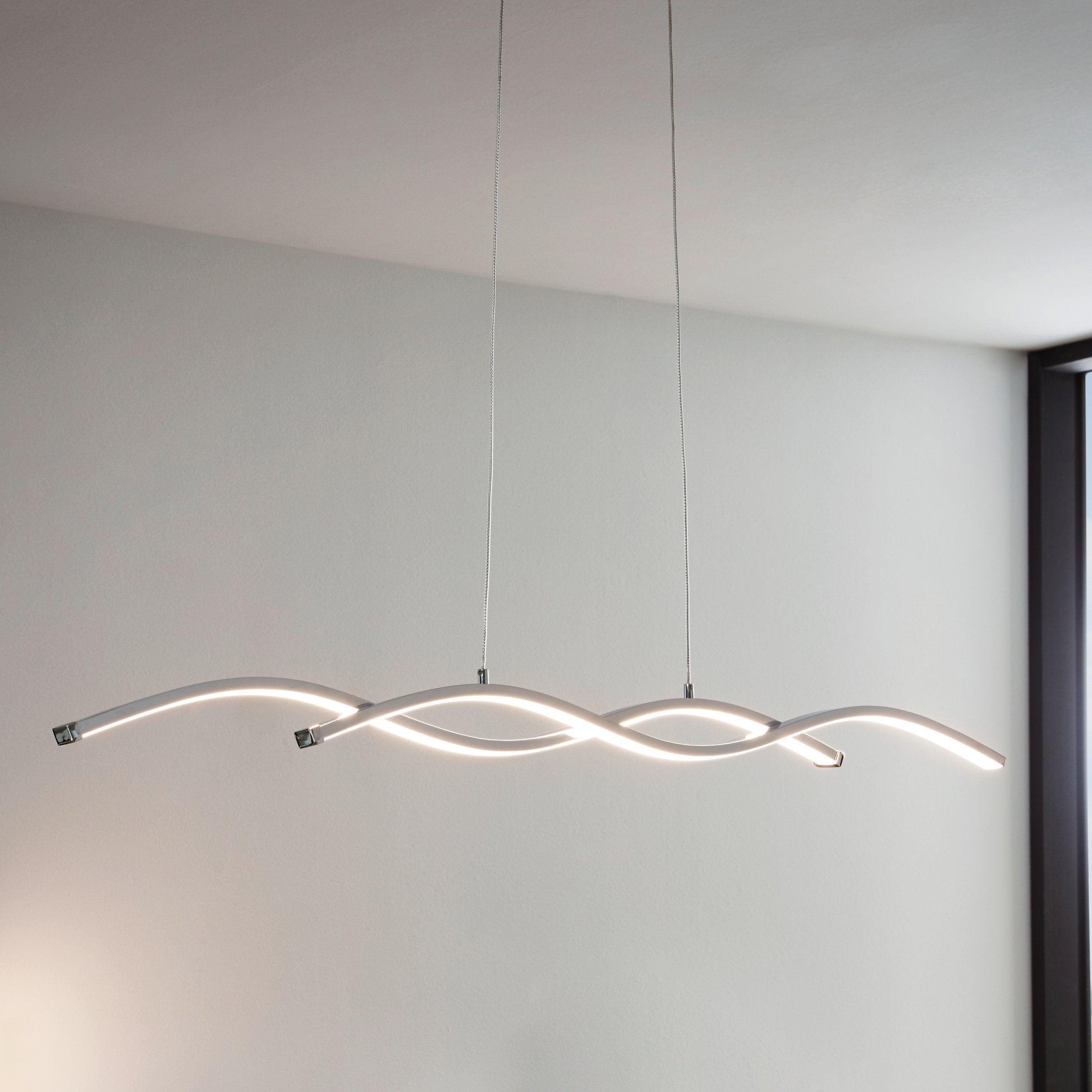 Eglo Lasana 2 LED Chrome Curved Ceiling Pendant Light Fixture - 34.25 Inch Modern Dining Room Lighting for Kitchen Island, Bedroom, or Entryway