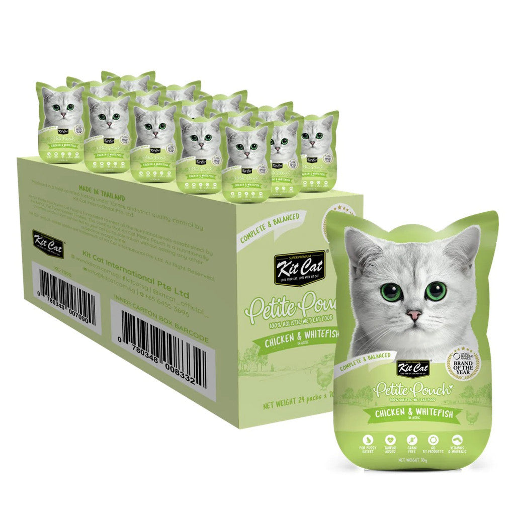 24 Pack Kit Cat Petite Pouch Grain-Free Wet Cat Food - 70g Pouch for Adult & Senior Cats - Perfect for Travel, Treats & Mealtime Variety
