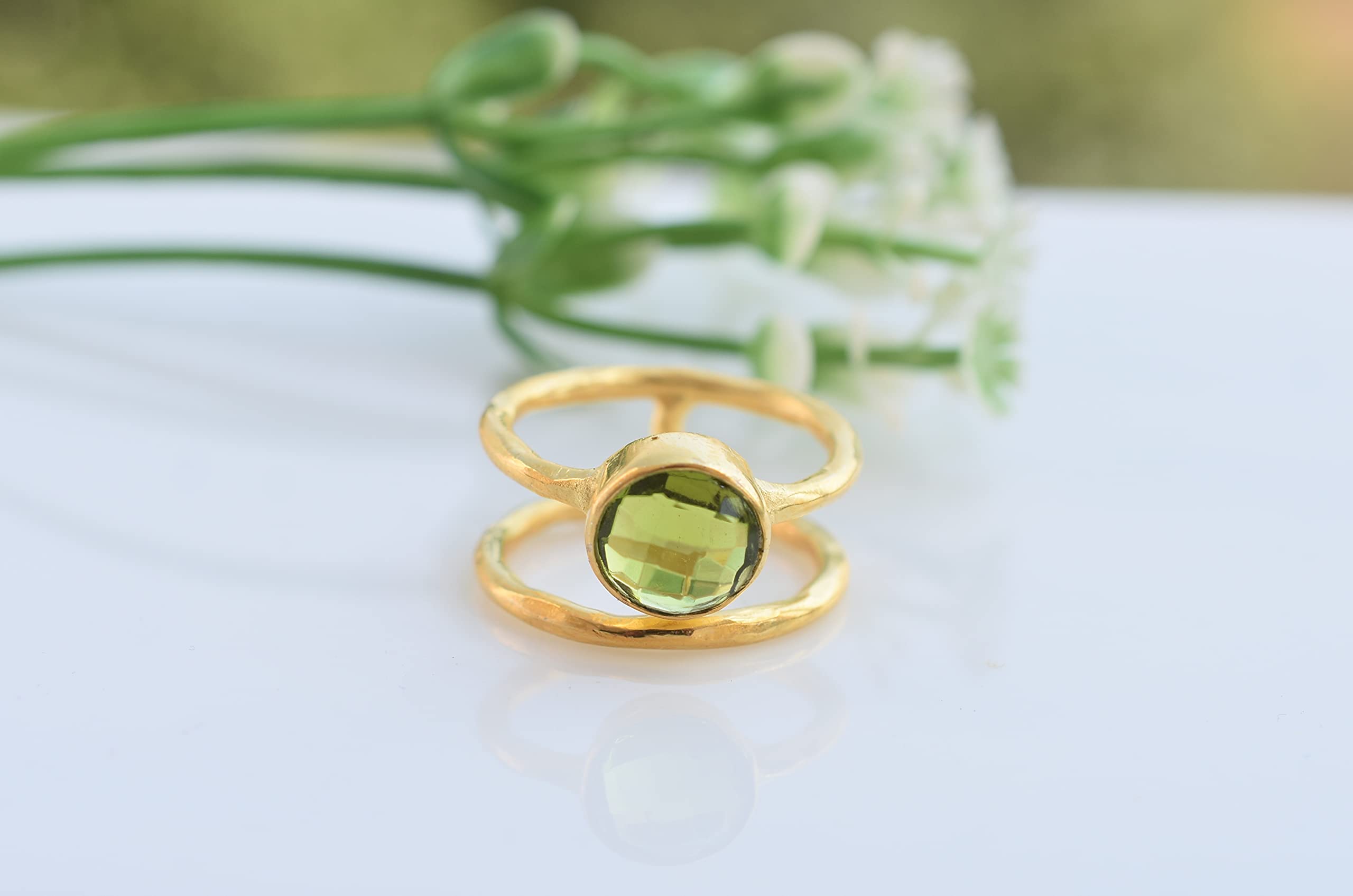 Peridot Rings for Women - 18K Gold Plated Handmade August Birthstone Jewelry - Green Gemstone Rings for Girls (VR-256) | Perfect for Birthdays, Anniversaries & Everyday Elegance