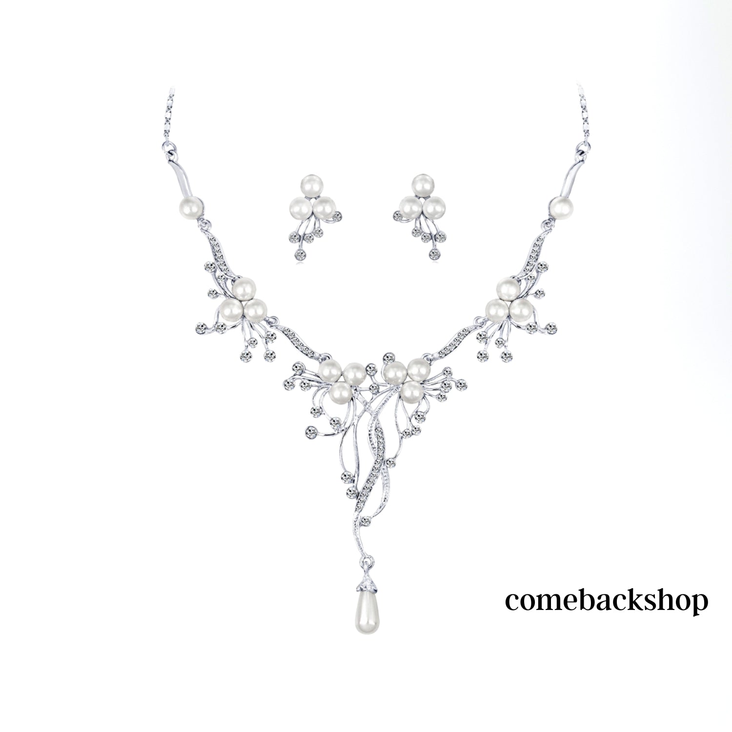 Elegant Pearl Wedding Jewelry Set for Women - Rhinestone Crystal Drop Necklace, Earrings, Bracelet & Hair Pins - Perfect for Brides, Bridesmaids & Prom - Silver Bridal Accessories for Special Occasions