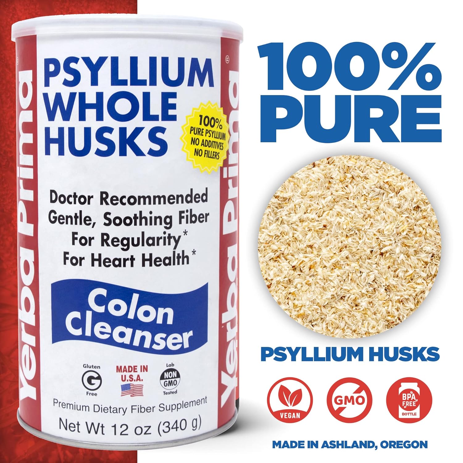 Yerba Prima Psyllium Whole Husks - 100% Natural Fiber Supplement for Digestive Health & Weight Management - Perfect for Smoothies, Baking & Daily Wellness Routine