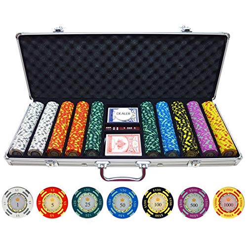500-Piece Crown Casino 13.5-Gram Clay Poker Chips Set with Aluminum Case - Professional Casino Style Poker Accessories for Home Games, Tournaments & Poker Nights