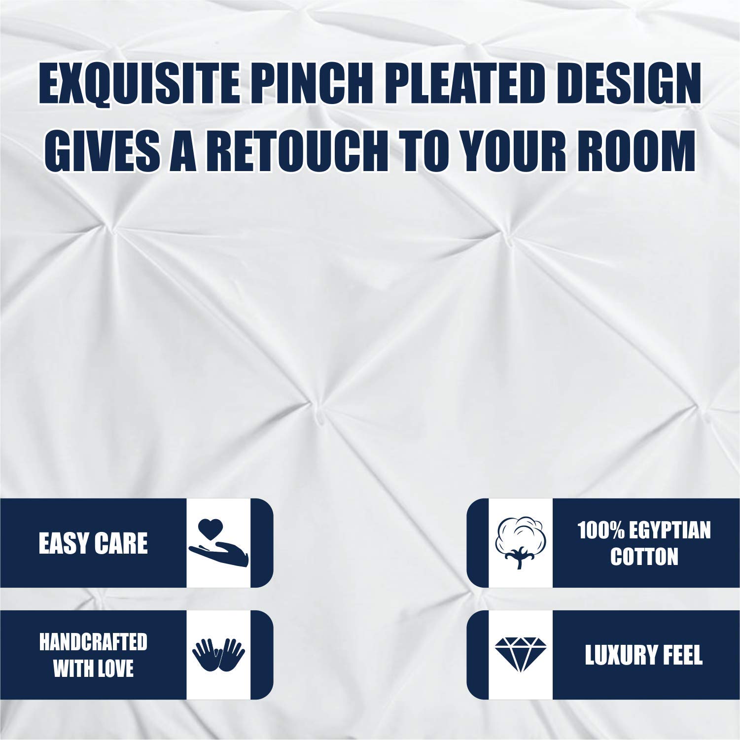 Premium Pinch Pleated Duvet Cover Set - 100% Egyptian Cotton 800 Thread Count King Size - Ultra Soft Comforter Cover with Neat Pleats - Luxury Bedding for Master Bedroom & Guest Room (White)