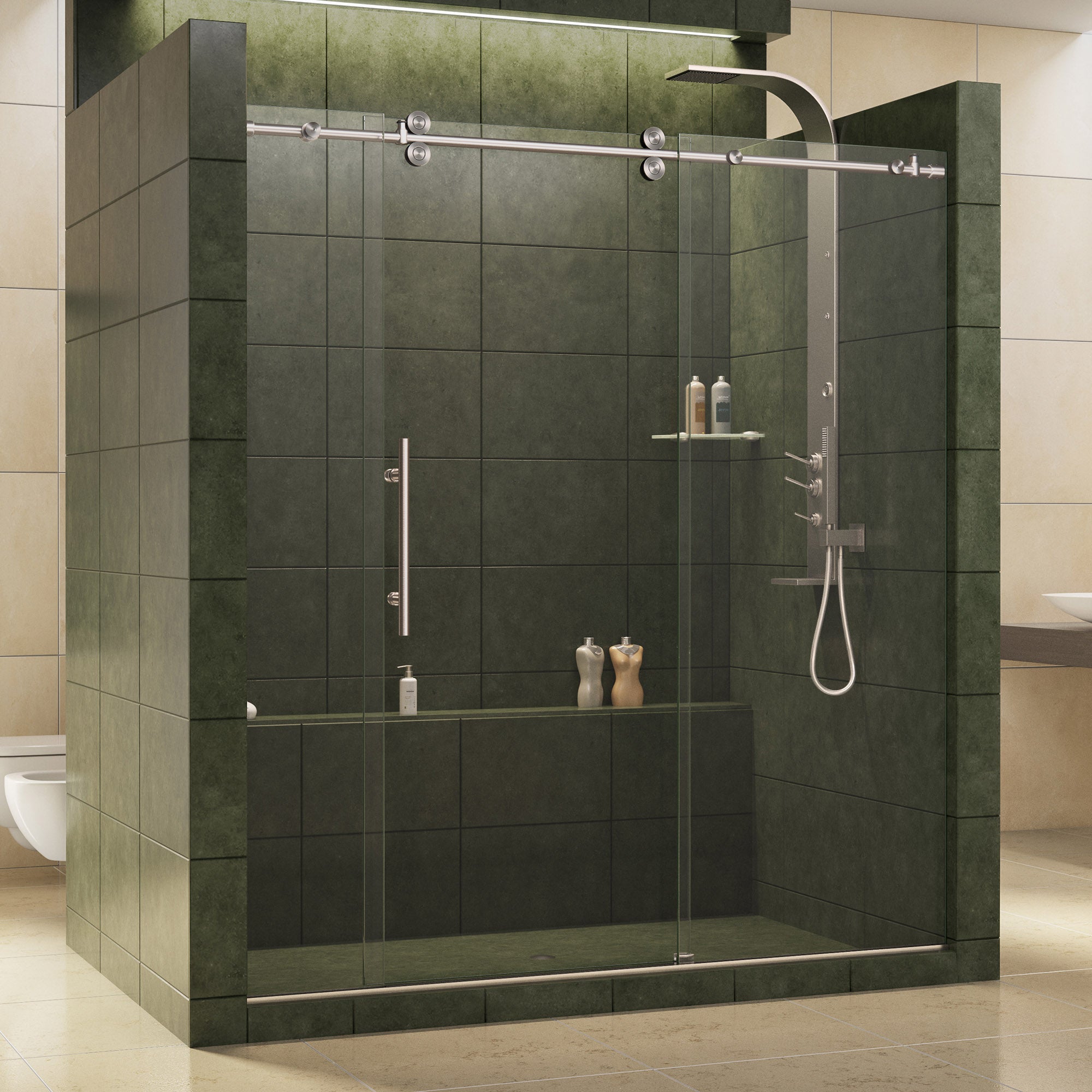 DreamLine Enigma 68 72 in. W x 79 in. H Fully Frameless Sliding Shower Door