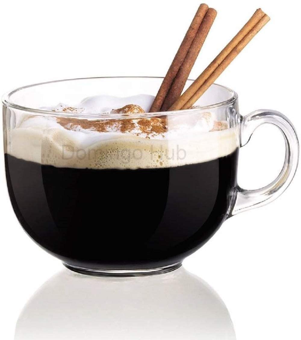 DOMINGO HUB® 2-Pack 440ml Clear Glass Mugs - Heat-Resistant Coffee Cups for Tea, Cappuccino, Espresso & Milk - Perfect for Hot Drinks, Soups & Breakfast - Ideal for Home, Office & Restaurant Use