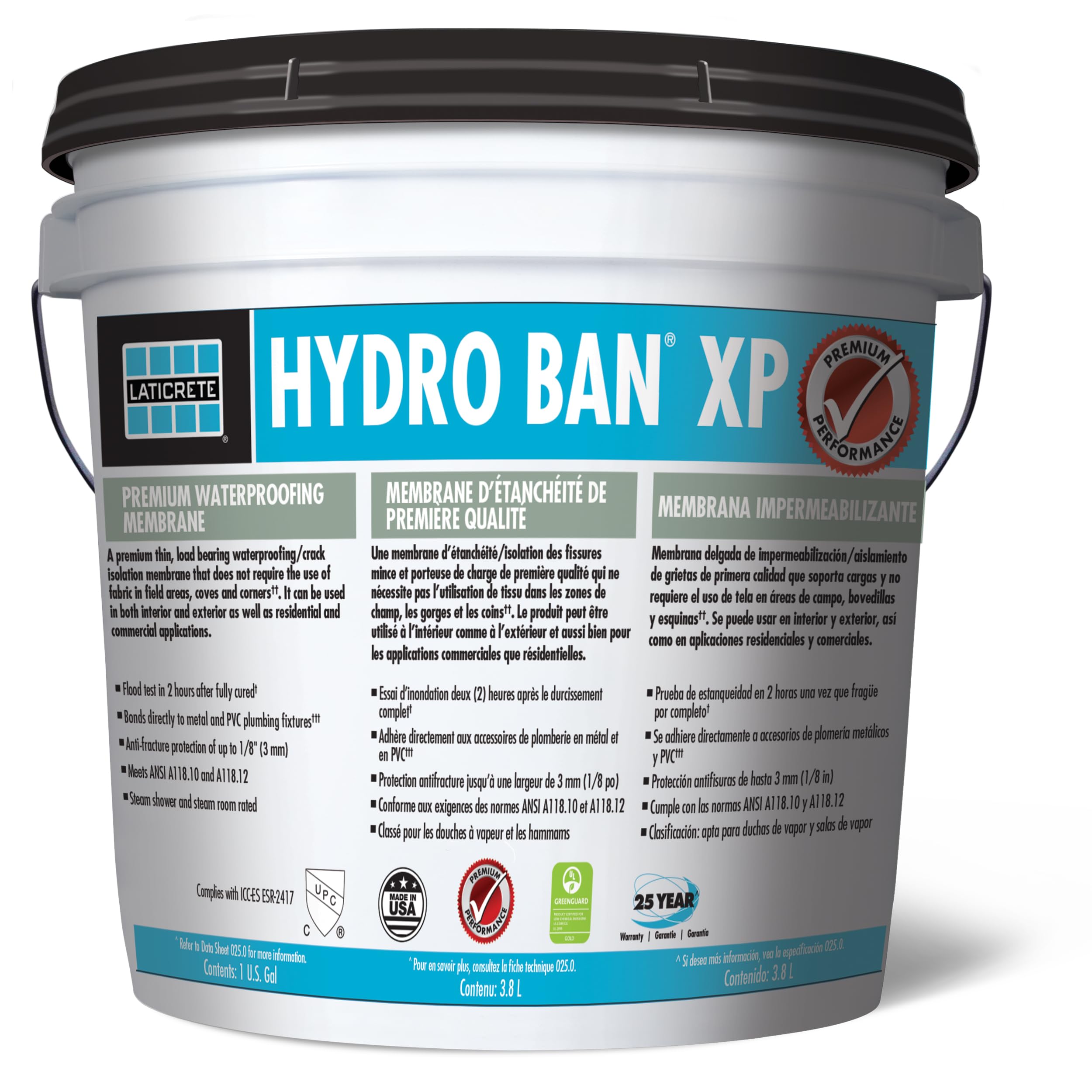 Laticrete Hydro Ban XP 1 Gallon Waterproof Self-Curing Liquid Anti-Fracture Membrane - Ideal for Showers, Bathrooms & Wet Areas Waterproofing