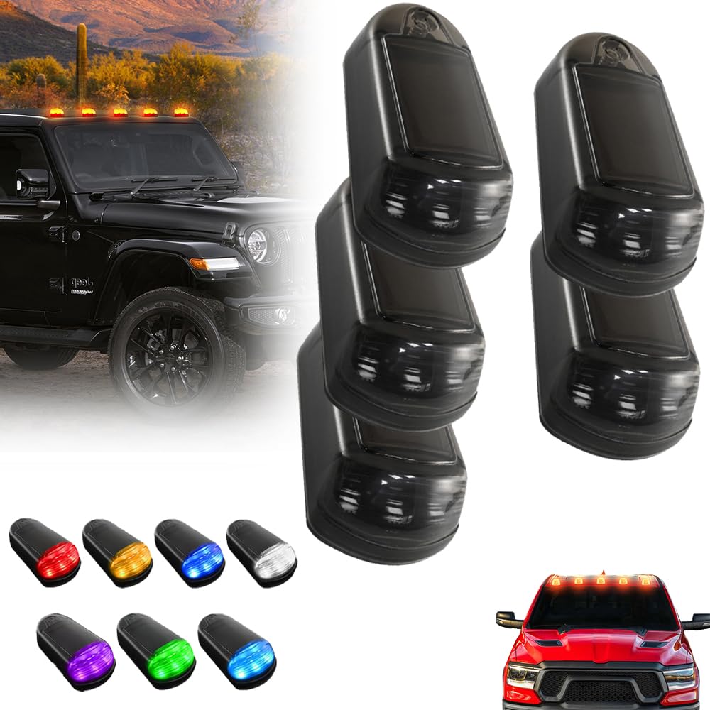 2025 Upgrade Solar Cab Lights for Trucks - Wireless LED Roof Lights with Vibration Sensor, Waterproof No Drill Installation, Universal Fit for All Vehicles (Transparent Black, Colorful Light) - Perfect for Night Driving, Off-Road Adventures & Emergency Signaling