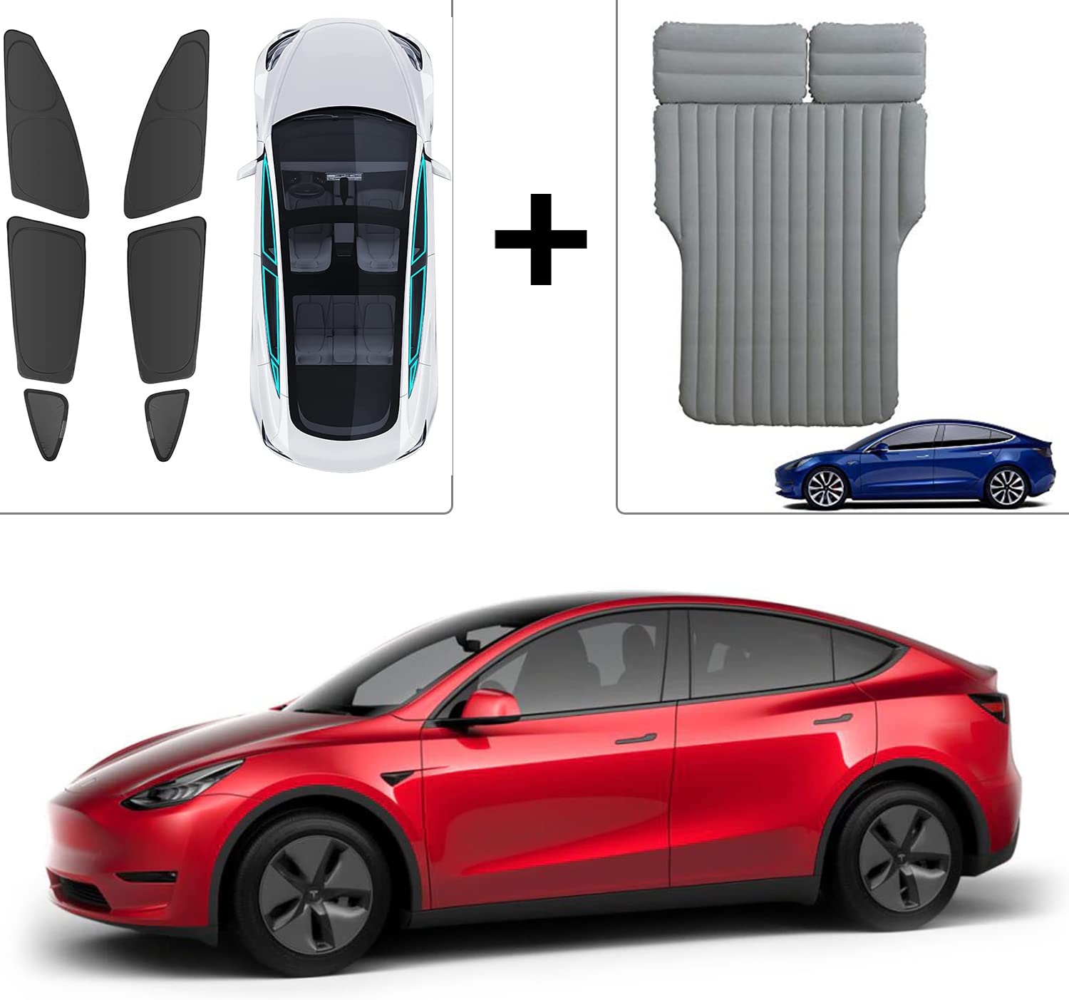 Premium Tesla Model 3 Sunshade & Custom Fit Mattress - UV Protection & Comfort for Road Trips | Perfect for Camping, Travel & Daily Commute
