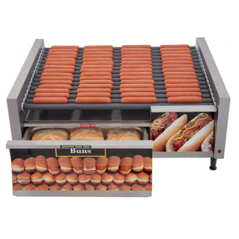 Grill Max® 75SCBDE Commercial Roller Grill with Built-In Bun Drawer, Duratec Rollers & Electronic Controls - Perfect for Restaurants, Diners, and Food Trucks