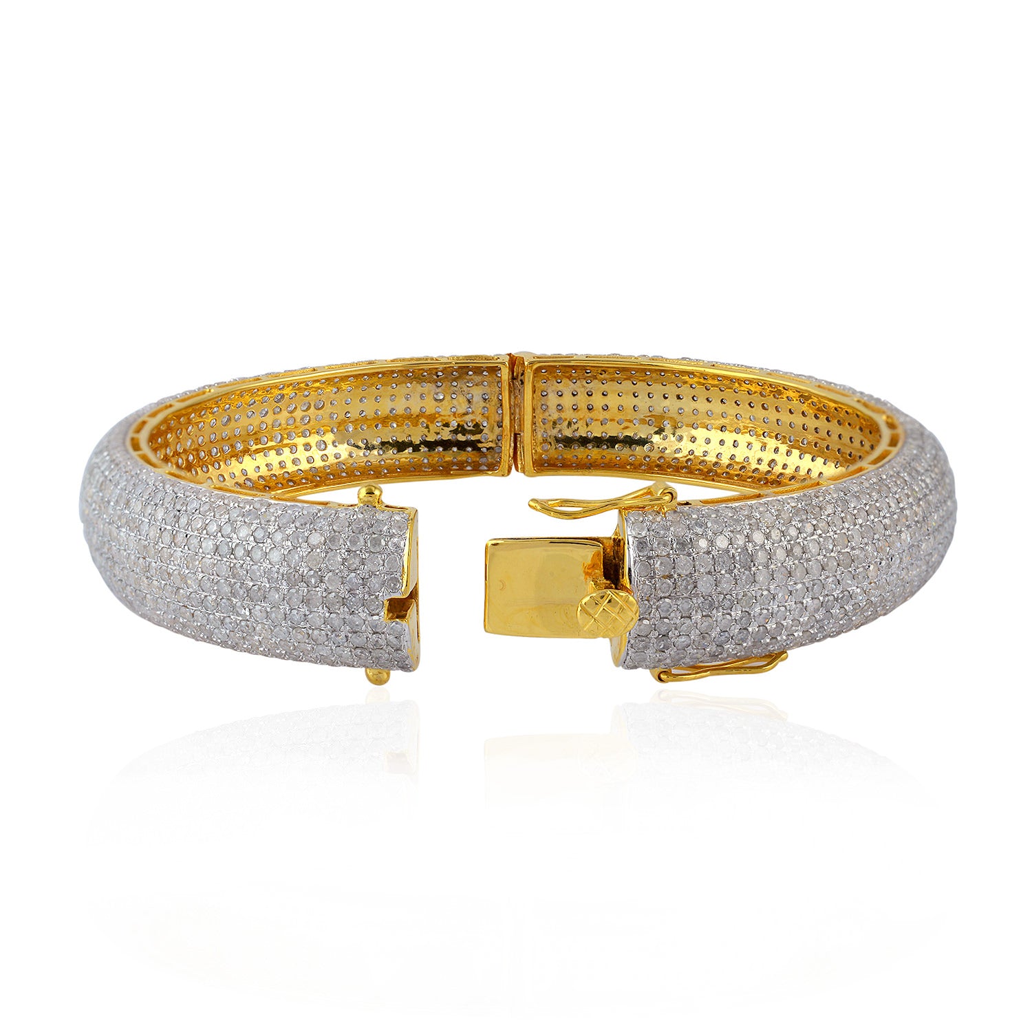 10K Yellow & White Gold Micro Pave Natural Diamond Wedding Bangle Bracelet for Women - Elegant Bridal Jewelry for Weddings, Anniversaries & Special Occasions