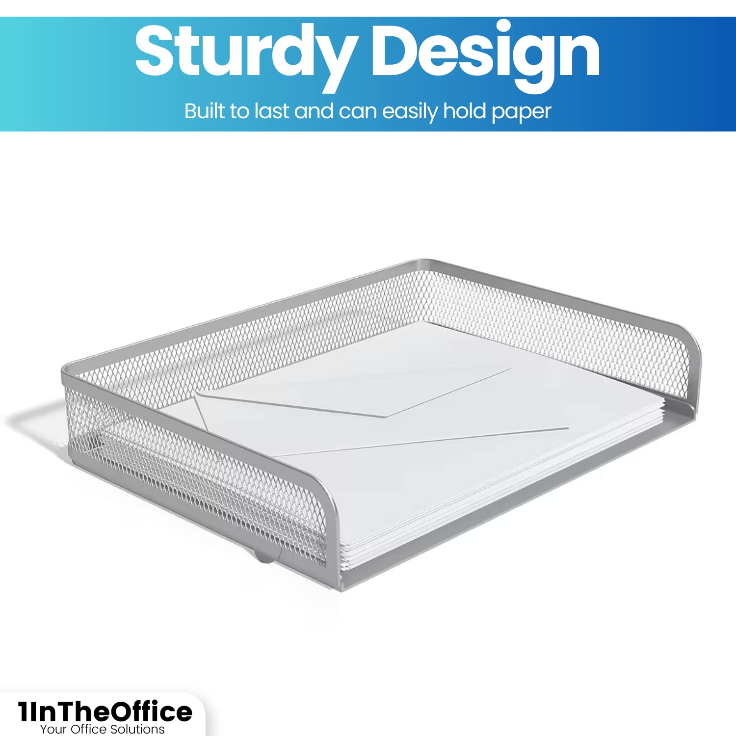 1InTheOffice Desk Tray & Letter Organizer - Stackable Side Load Silver Mesh File Holder (2 Pack) - Perfect for Home Office, School, or Workspace Organization