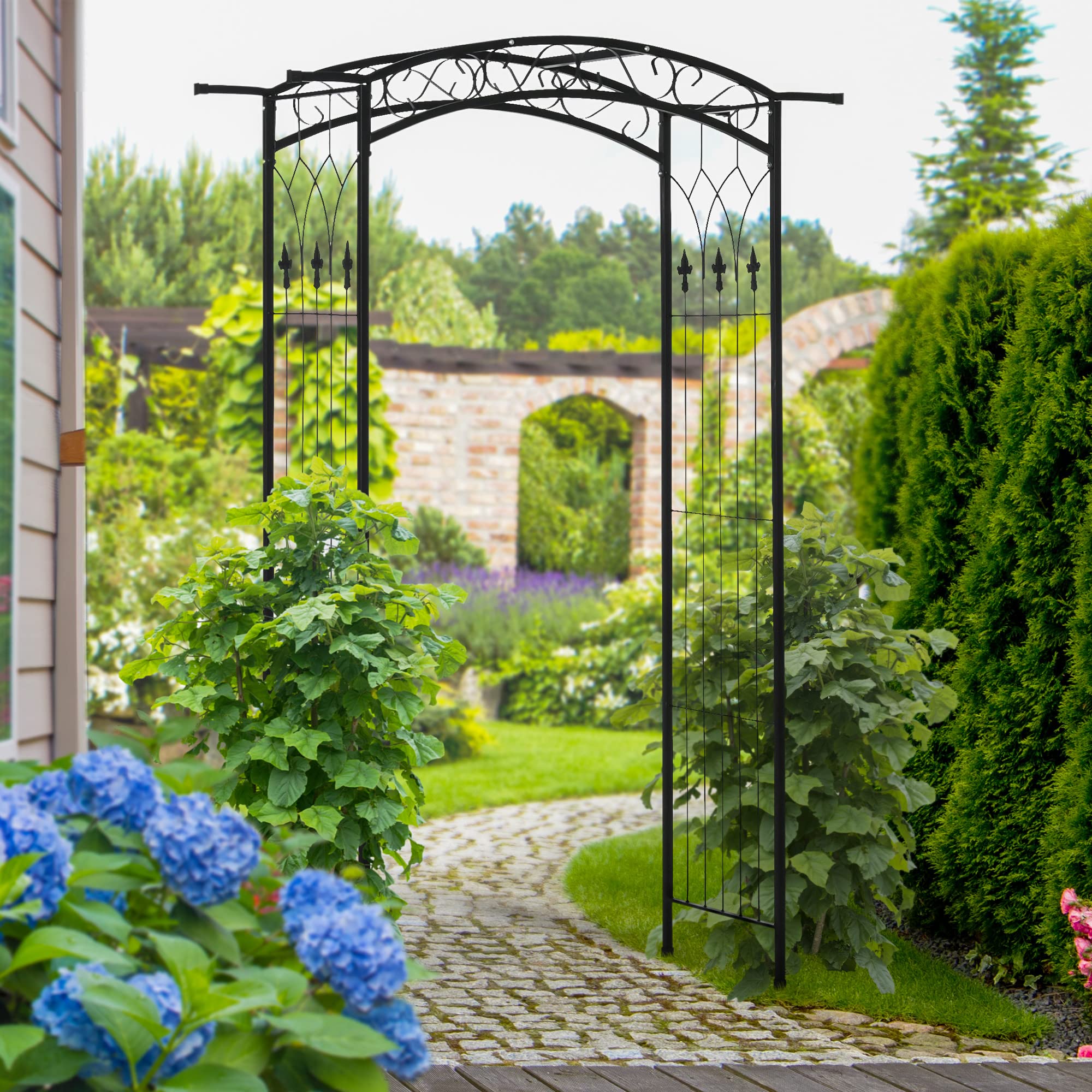 Outsunny 7Ft Metal Garden Arch Arbor Trellis for Climbing Vines, Wedding Archway & Bridal Party Decor - Perfect for Outdoor Ceremonies, Backyard Landscaping and Vine Support