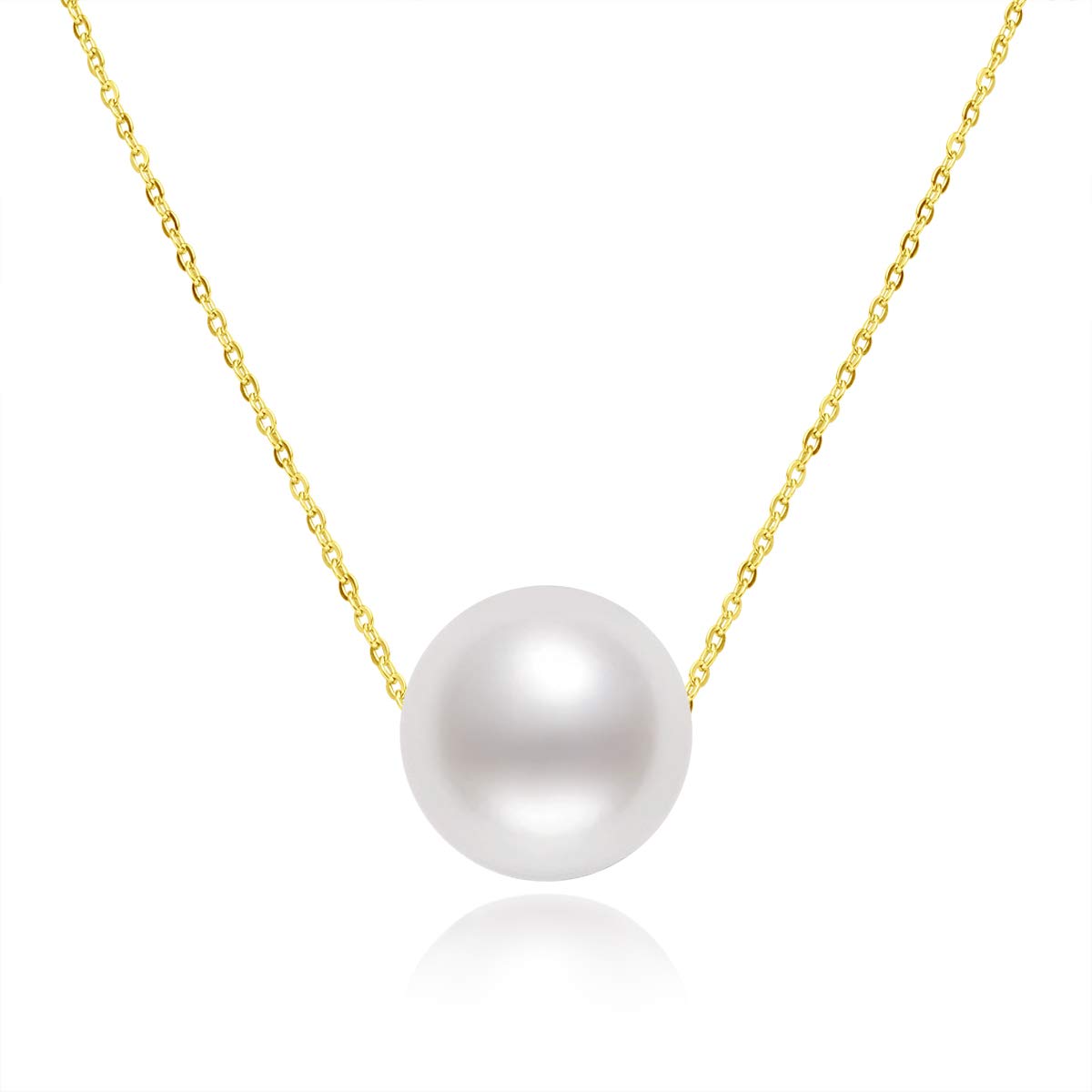 18K Gold White Pearl Pendant Necklace - 9.5-10mm Freshwater Cultured Pearl Jewelry for Women, Wife, Mom - Valentine's Day, Anniversary & Birthday Gift - Elegant White Gold/Yellow Gold Necklace for Wedding, Party & Special Occasions