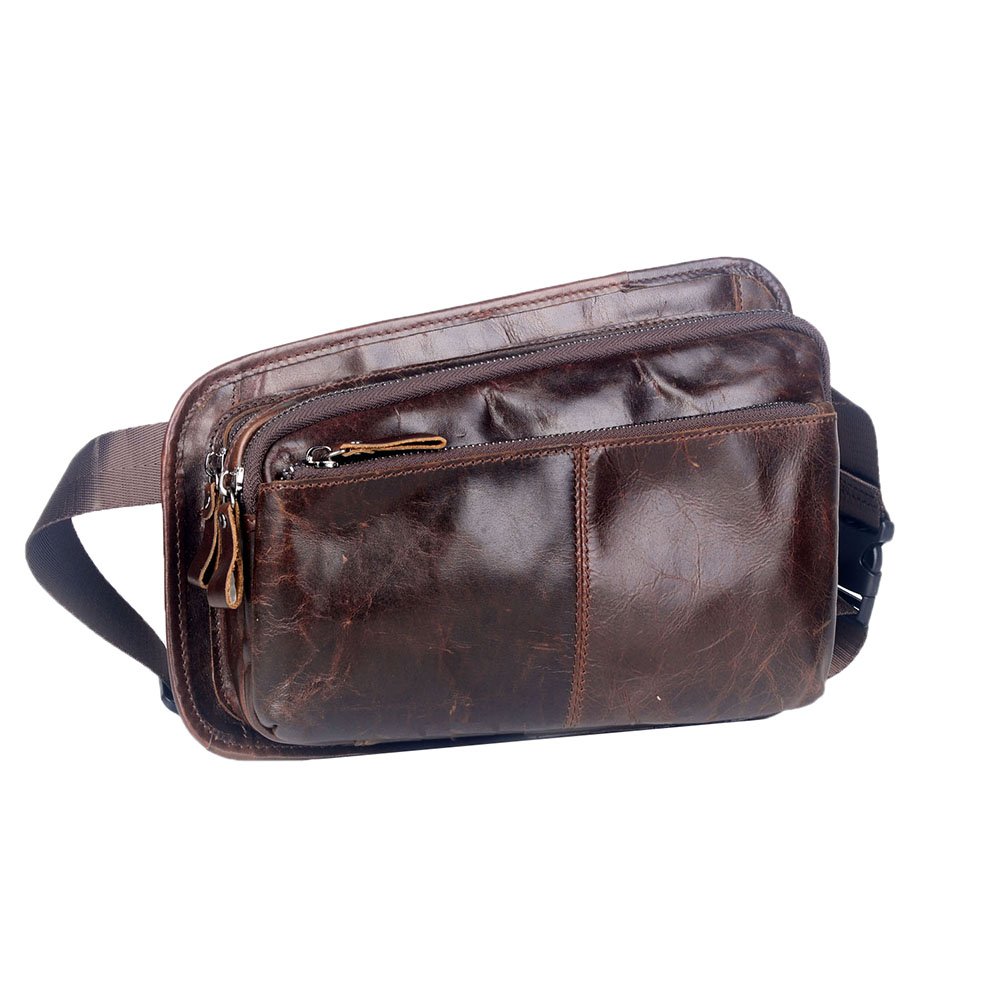 Genuine Leather Travel Fanny Pack Waist Bag - Dark Coffee 031 - Stylish & Durable Crossbody Bum Bag for Hiking, Festivals, and Everyday Use