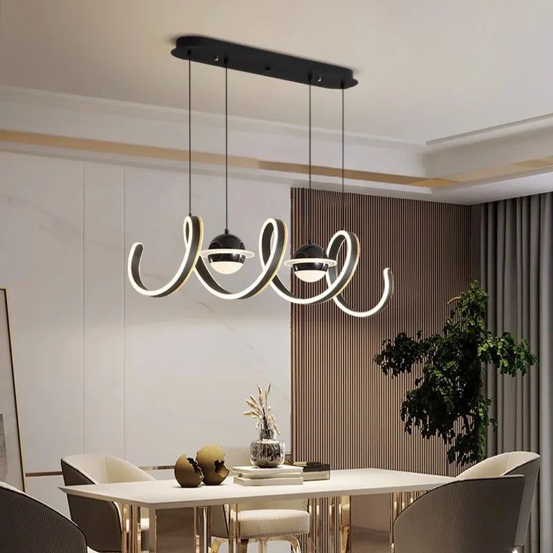 Modern Spiral Rings LED Kitchen Island Chandelier - Dimmable Hanging Light Fixture for Dining Room, Bar, Restaurant & Home Decor