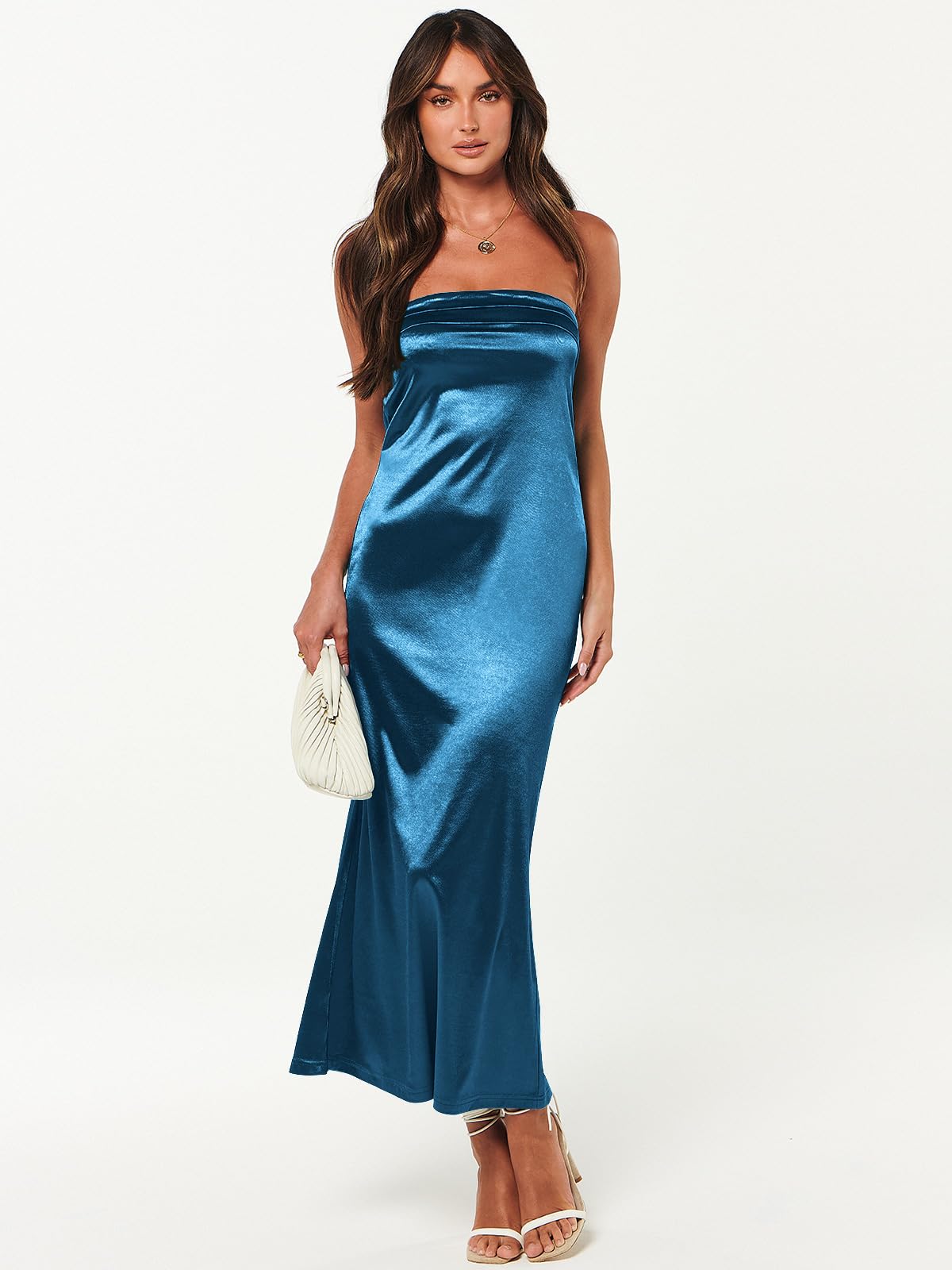 Caracilia Women's Strapless Satin Bodycon Maxi Dress - Elegant Backless Formal Gown for Wedding Guest, Prom, Spring & Summer Events 2025 | Perfect for Cocktail Parties, Evening Occasions & Special Celebrations