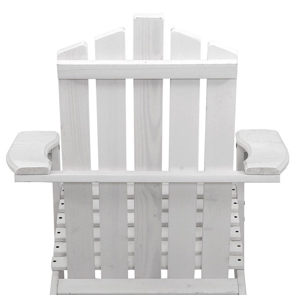 2-Piece White Adirondack Outdoor Table and Chair Set - Durable Wooden Patio Furniture for Beach, Garden, and Backyard Relaxation