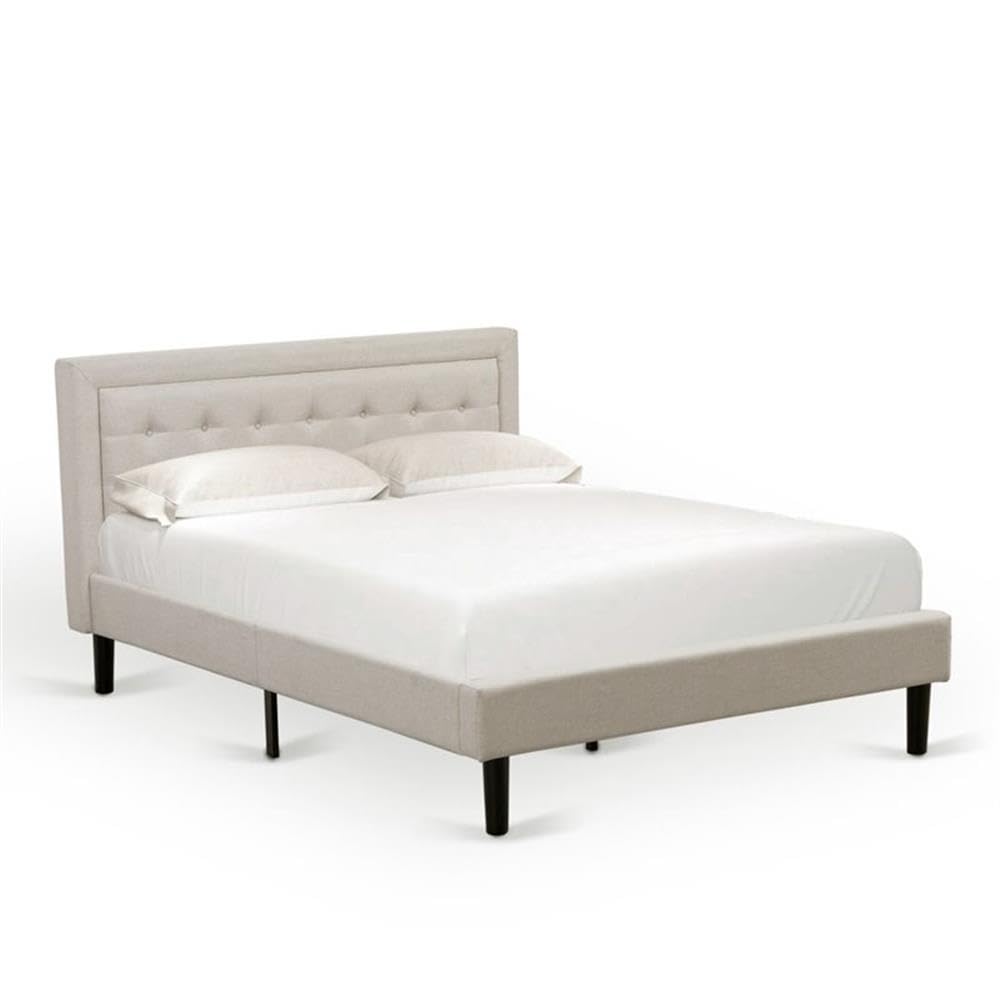 East West Furniture FN08Q-1HAE0 2-Piece Queen Bed Set with Wood Frame & Nightstand - Durable Beige Linen Fabric - Perfect for Master Bedrooms, Guest Rooms & Small Spaces