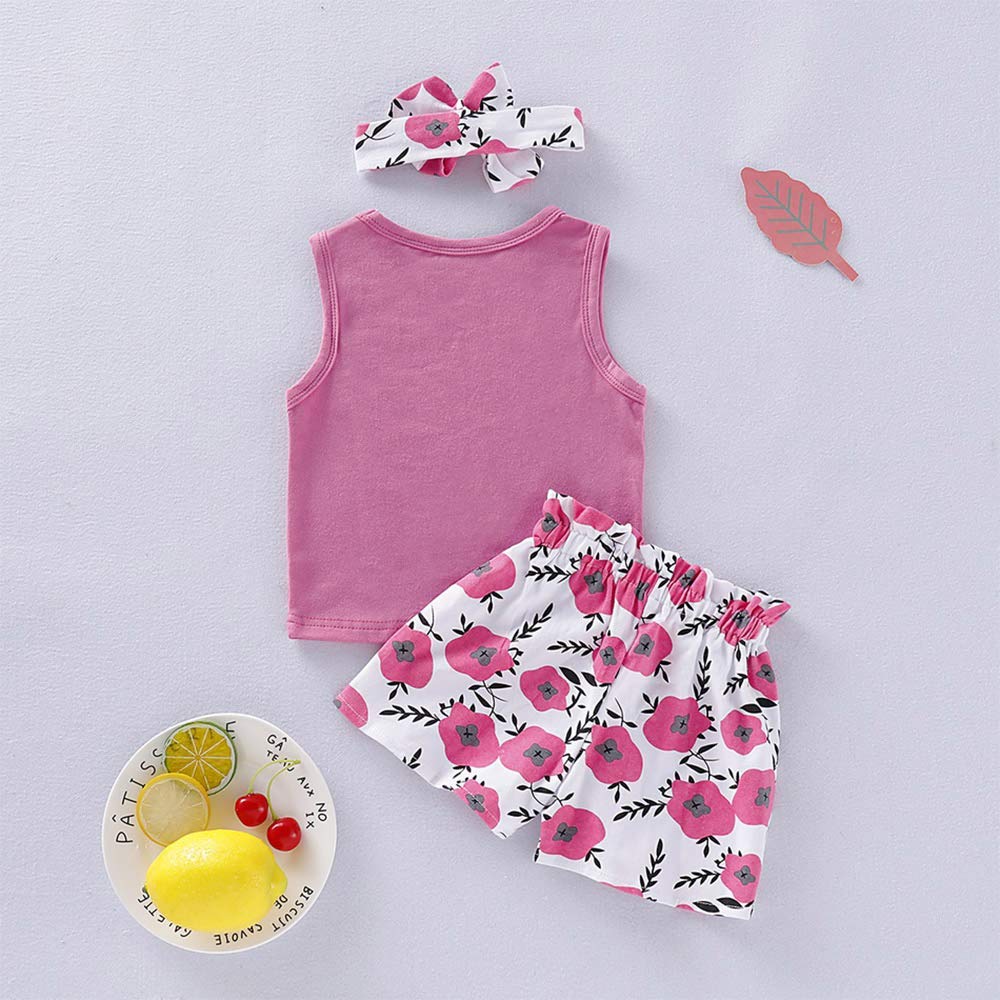Hipea Toddler Girl Floral Outfit Set - Sleeveless Tank Top, Shorts & Headband for Summer | Cute Playtime & Beach Wear for Little Girls
