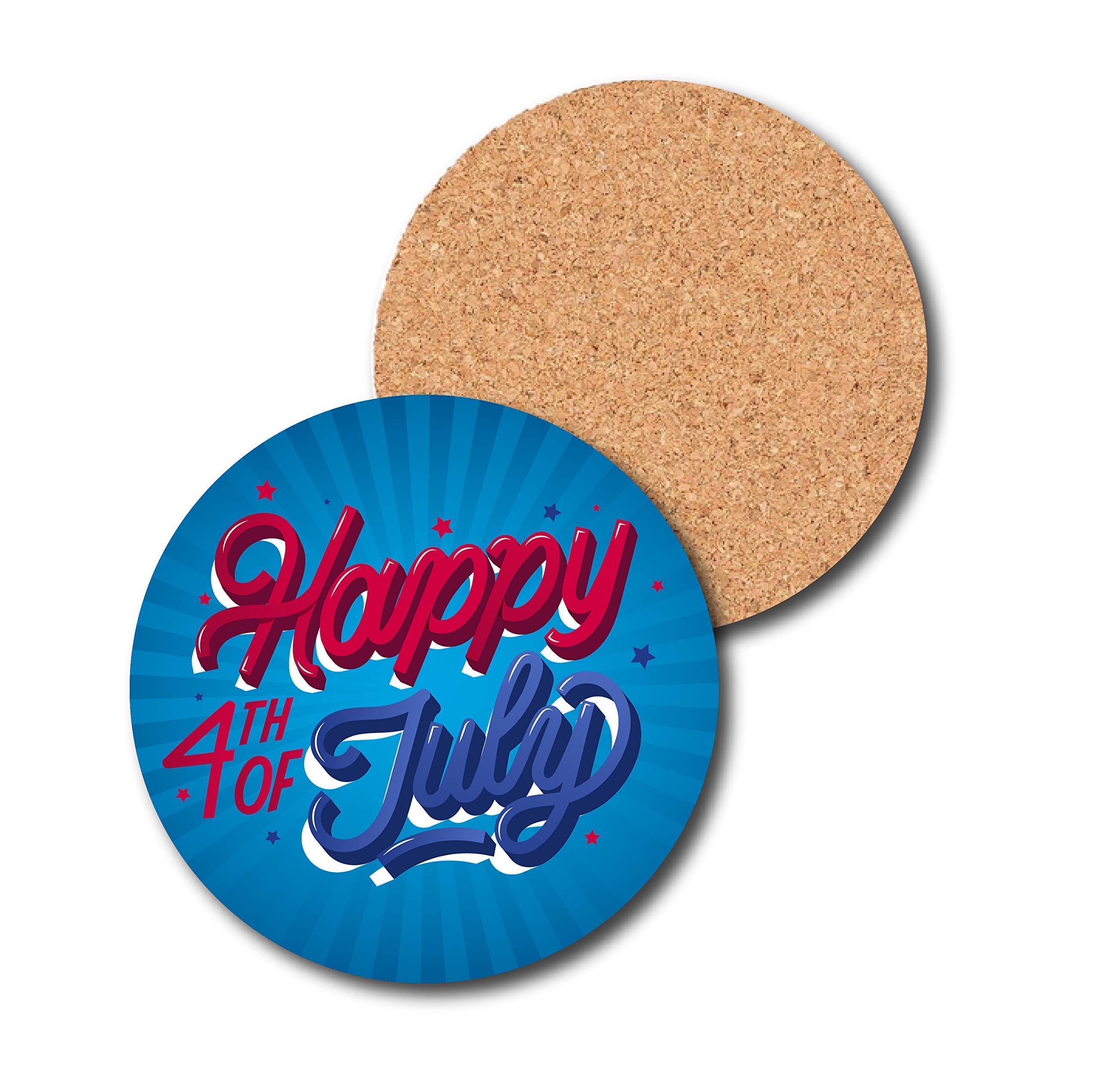 Custom 4th of July Coasters Set of 4 or 6 - Patriotic Independence Day Drink Coasters with Spill Protection - Round & Square Durable Printed Table Coasters - Personalized Gift for Family & Friends - Perfect for BBQs, Parties & Home Decor